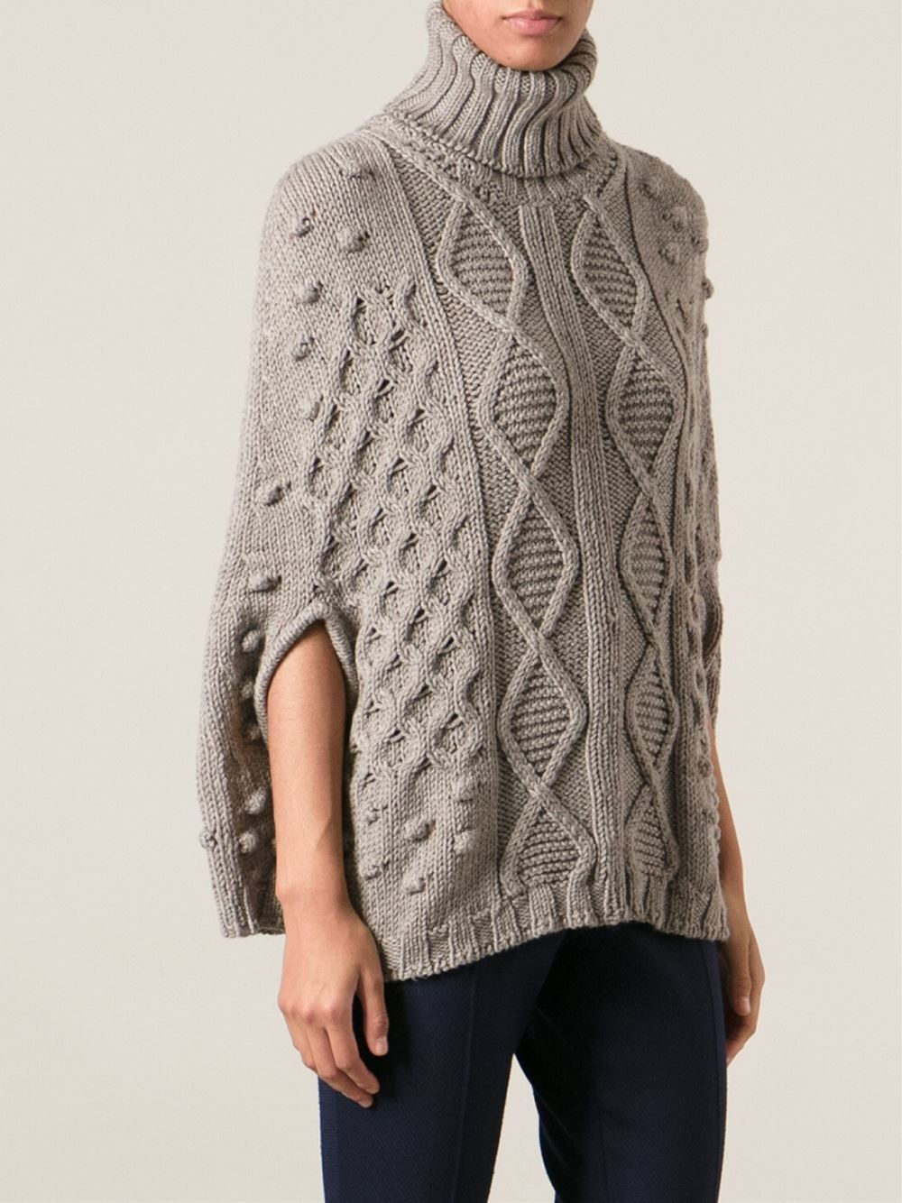 Moncler Cable Knit Cape in Natural Lyst