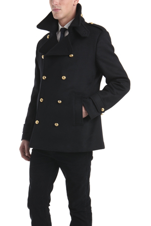 Simon spurr Peacoat with Gold Military Buttons in Black for Men | Lyst