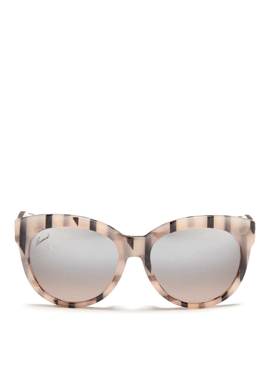 Gucci Stripe Acetate Mirror Cat Eye Sunglasses In Pink Lyst