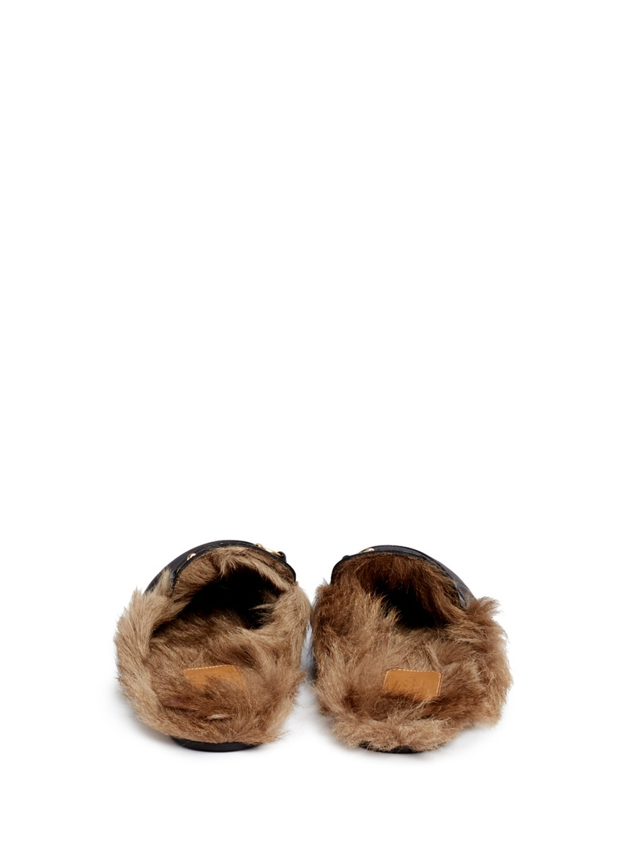 Gucci Fur Lined Leather Loafer Slides in Black - Lyst