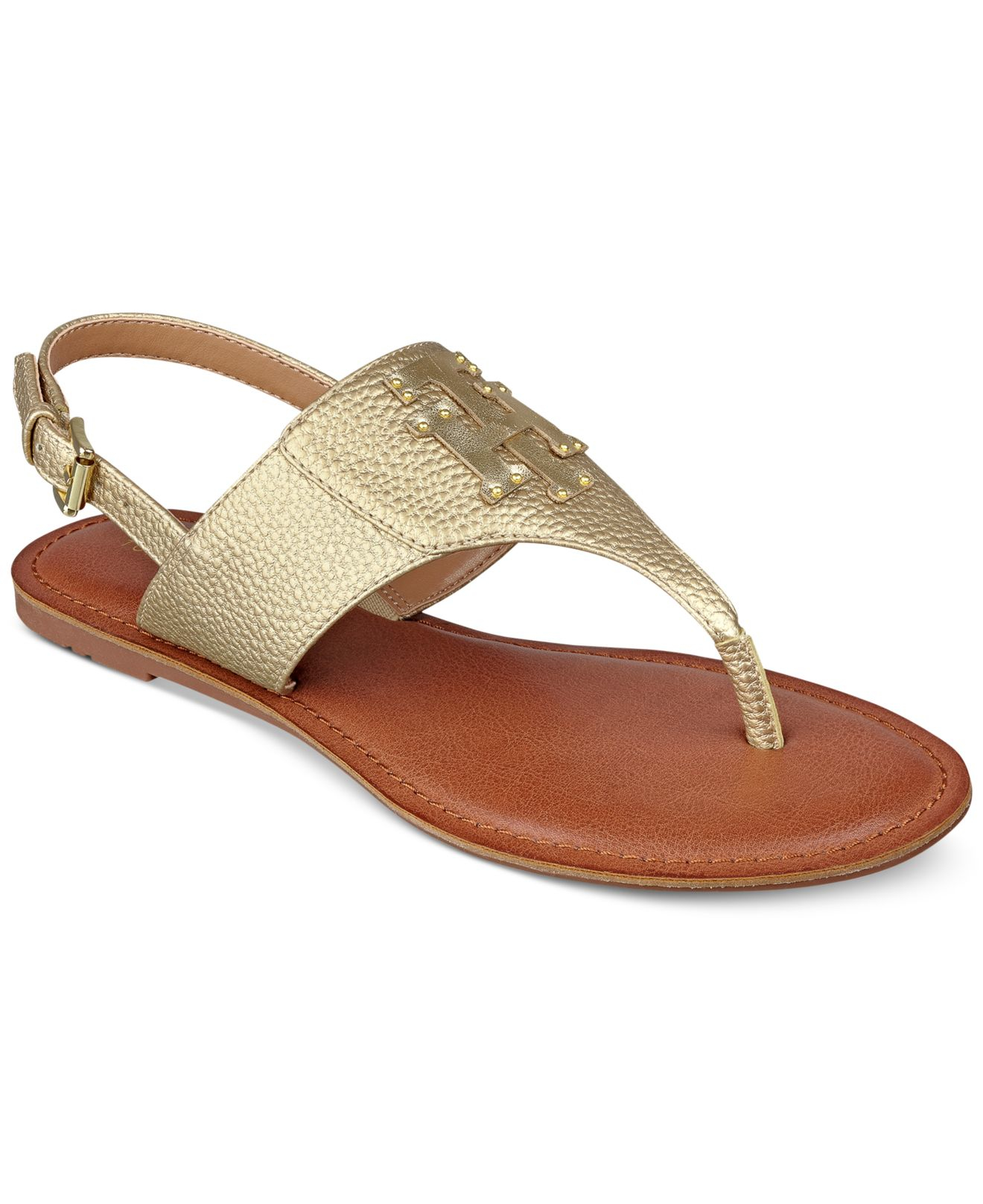 Lyst - Tommy Hilfiger Laney Flat Thong Sandals in Metallic