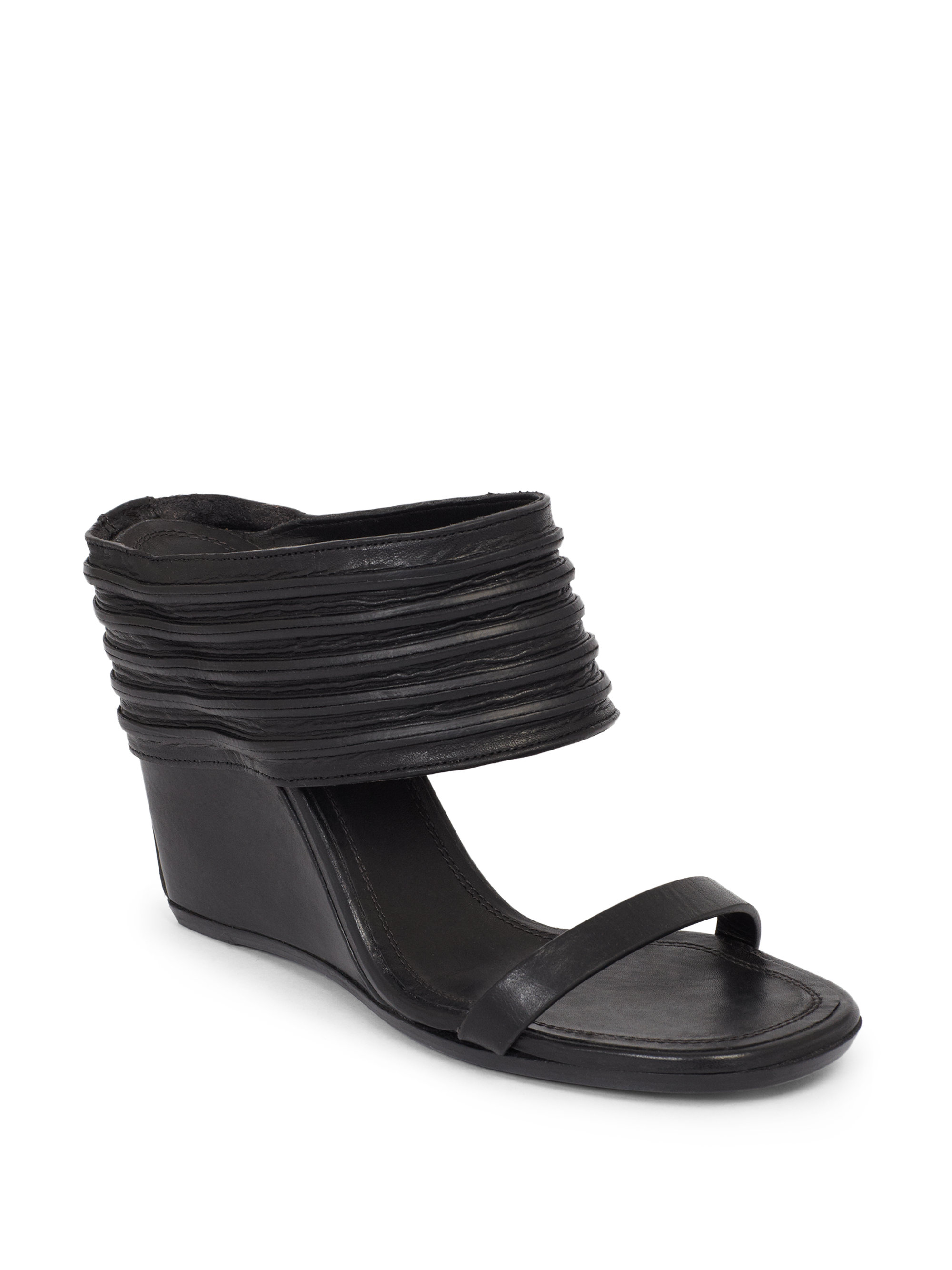 Rick Owens Banded Leather Wedge Sandals in Black | Lyst