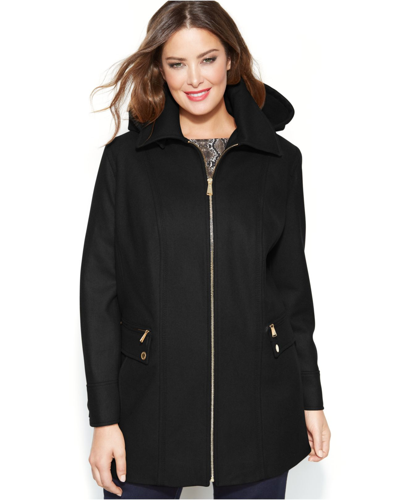 Wool-Blend Hooded Coat in Black 
