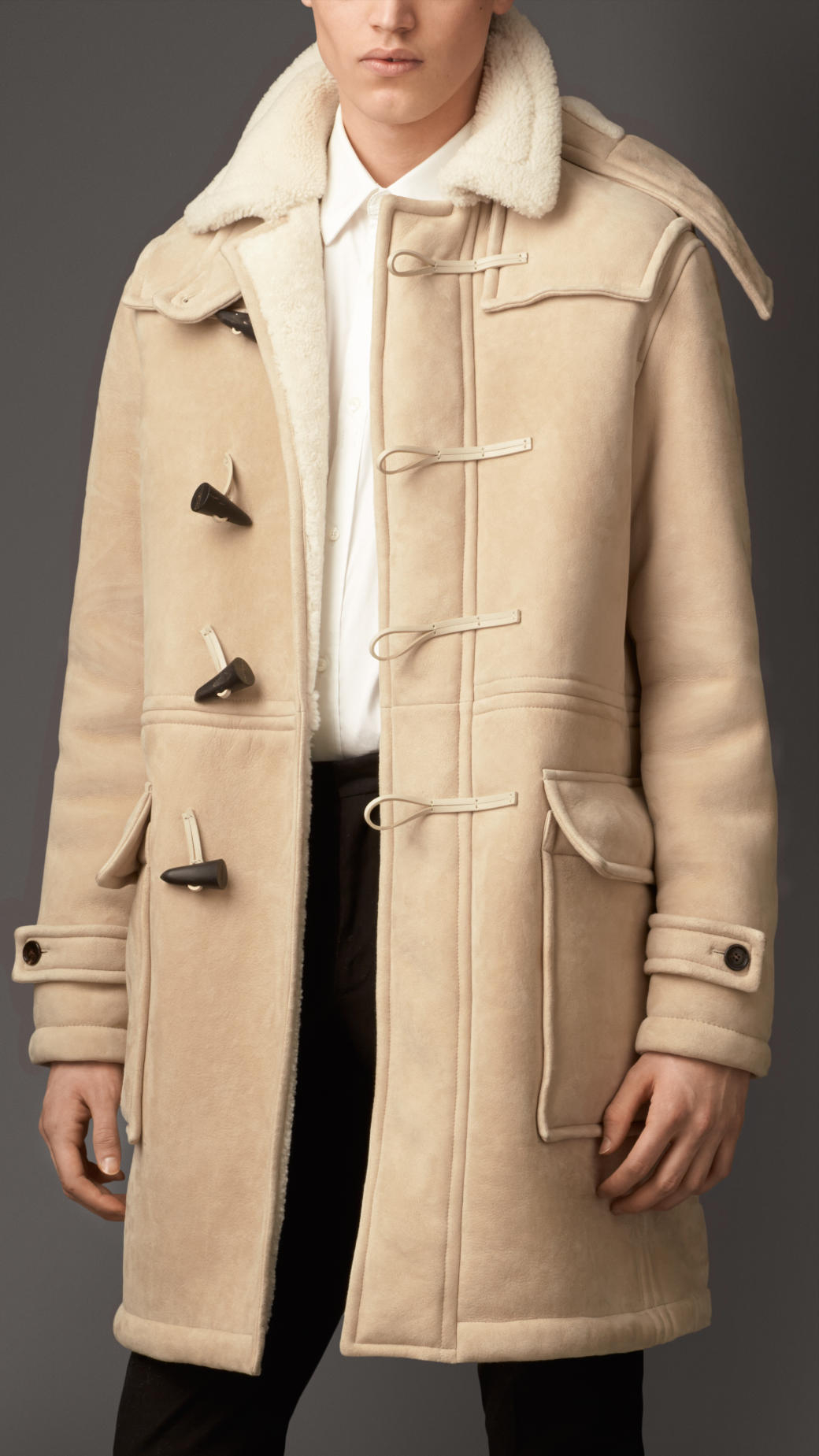 Burberry Heritage Detail Shearling Duffle Coat in Natural White (Natural)  for Men | Lyst