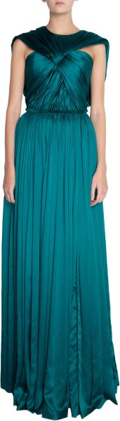 Lanvin Full Pleated Gathered Waist Gown in Green | Lyst