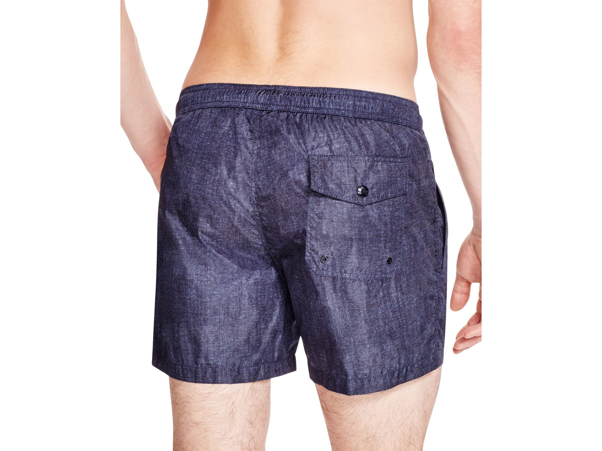 denim print swim trunks