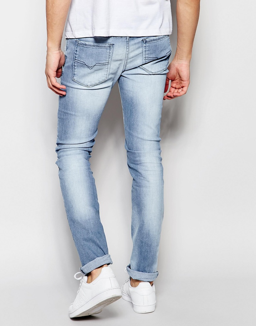 DIESEL Denim Jeans Sleenker 673e Skinny Fit Stretch Light Blue Wash for Men  - Lyst