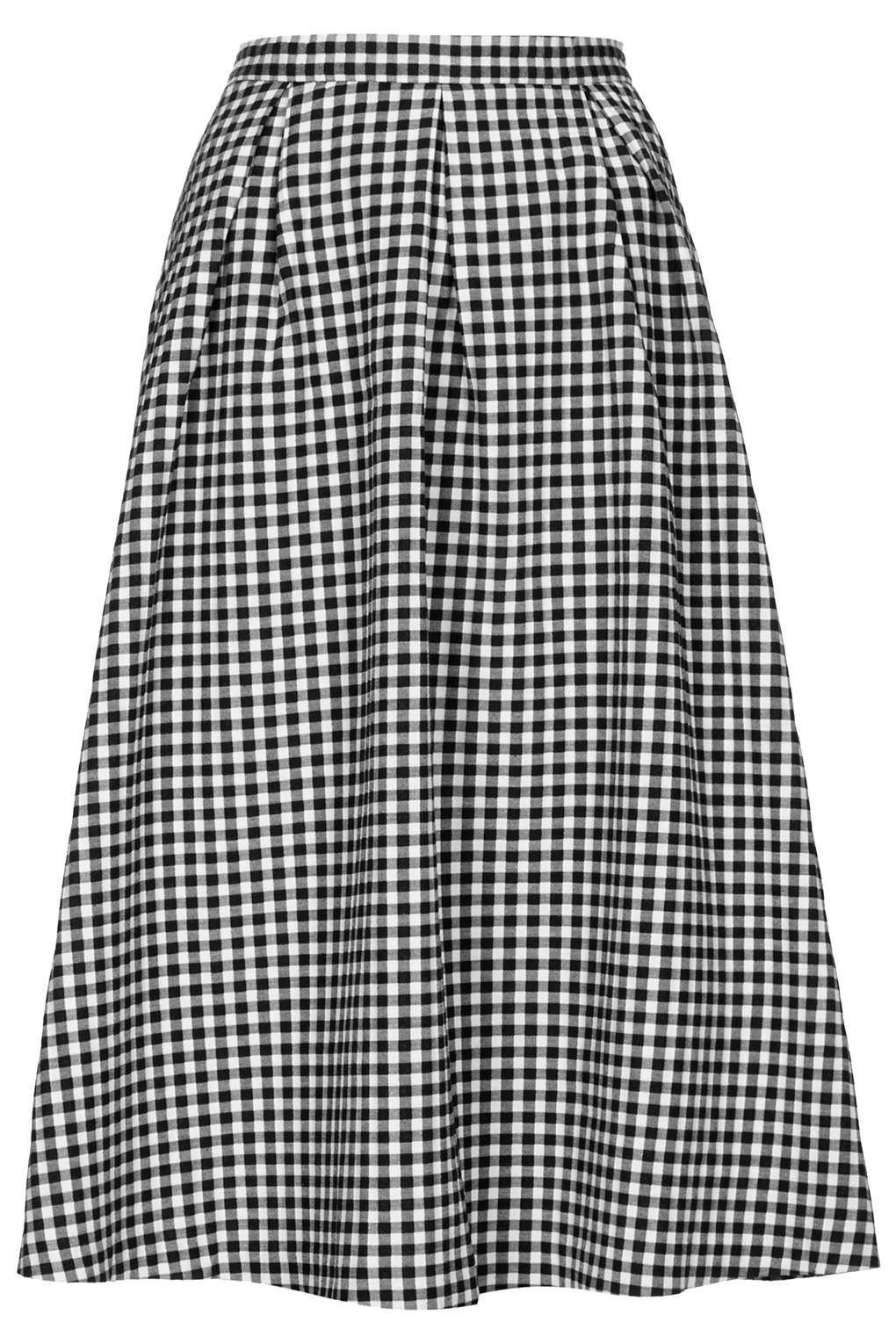 Topshop Gingham Calf Midi Skirt in Black | Lyst