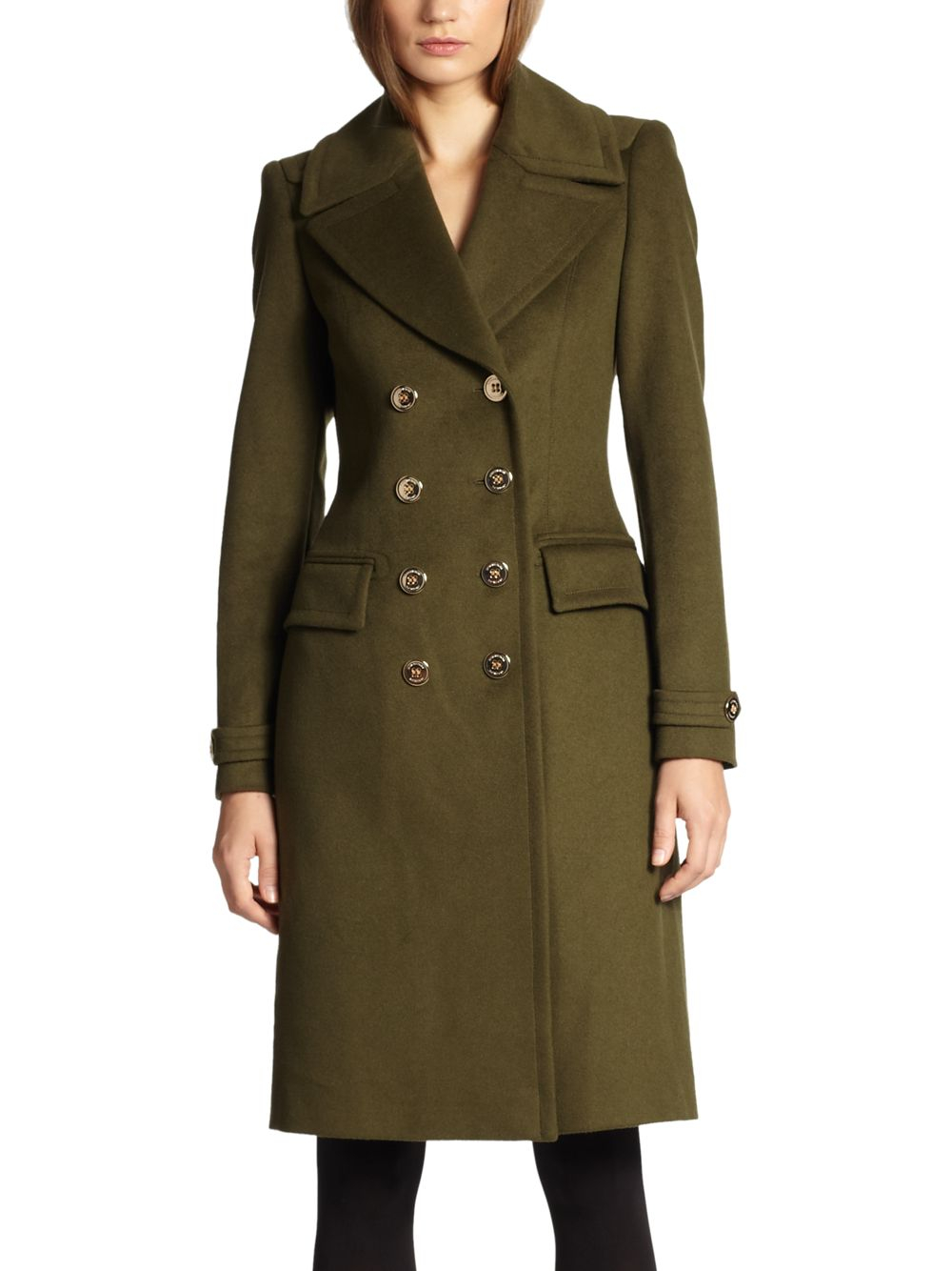 Burberry Doublebreasted Wool Cashmere Military Coat in Green | Lyst