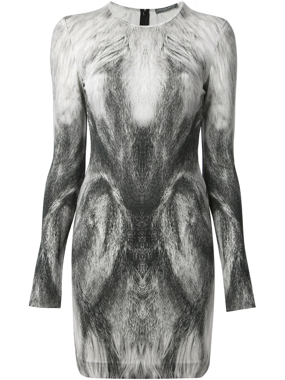 Alexander Mcqueen Fox Print Pencil Dress in Gray (grey) | Lyst