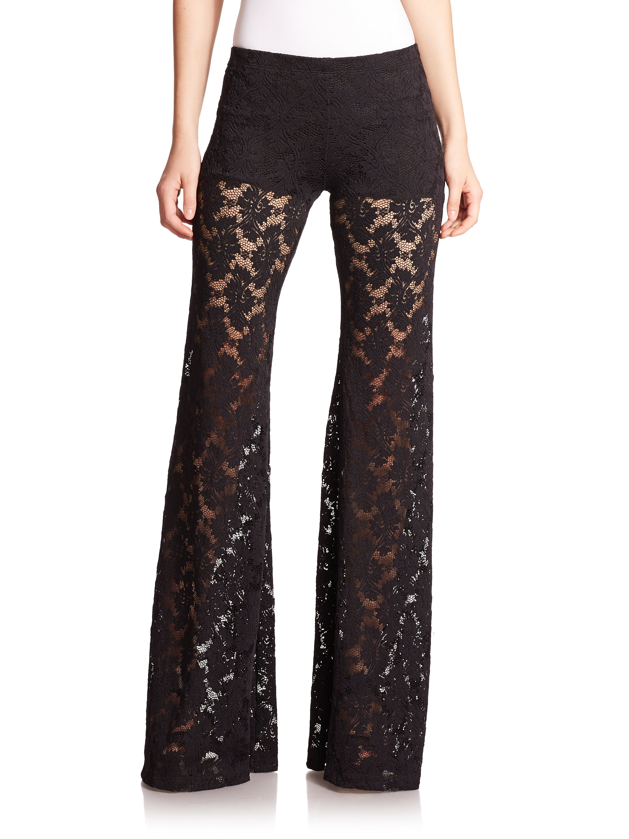 Lyst - Nightcap Wallflower Lace Bell-bottom Pants in Black