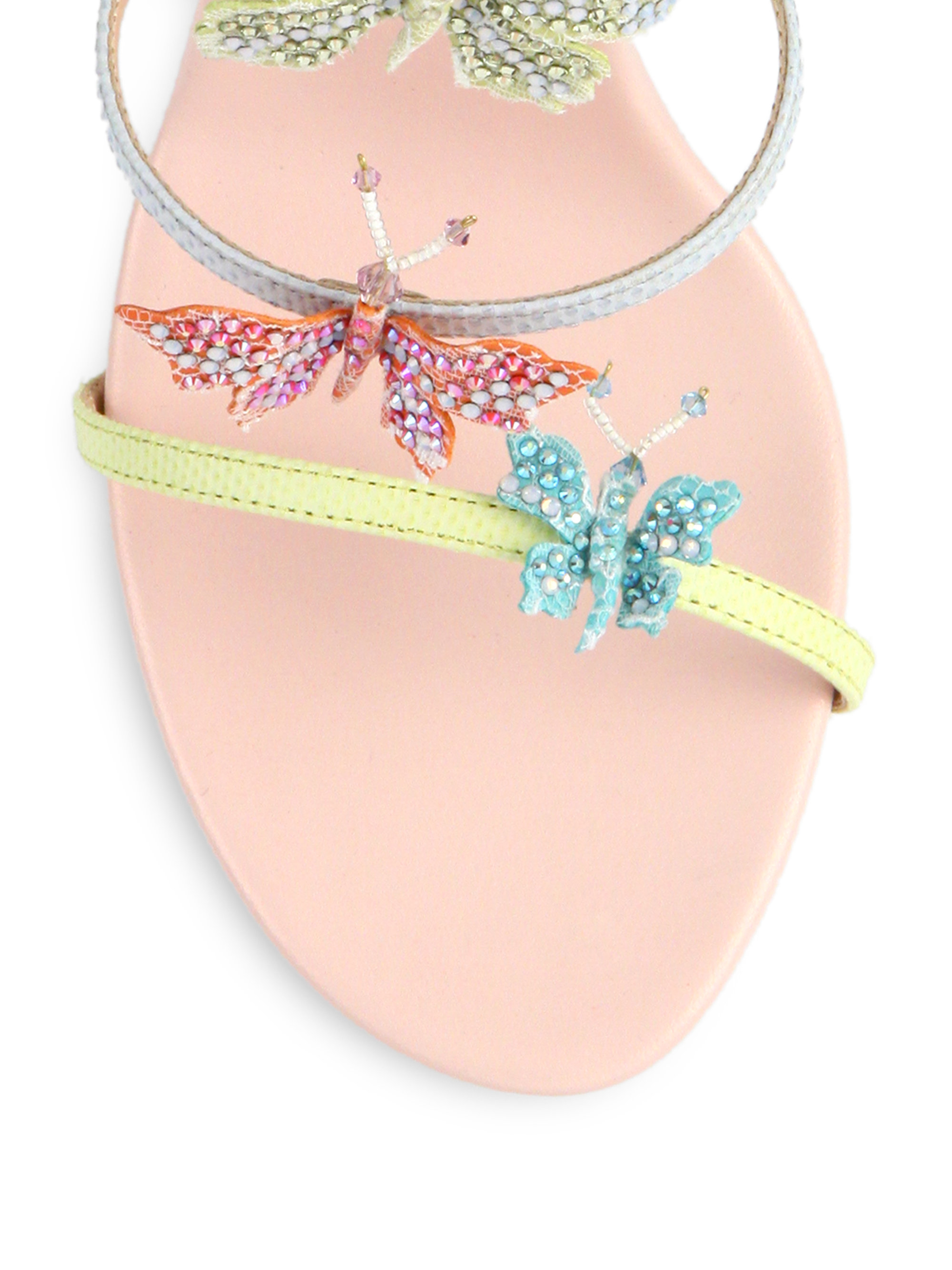 Rene Caovilla Butterfly Ankle-wrap Snakeskin Leather Sandals - Lyst
