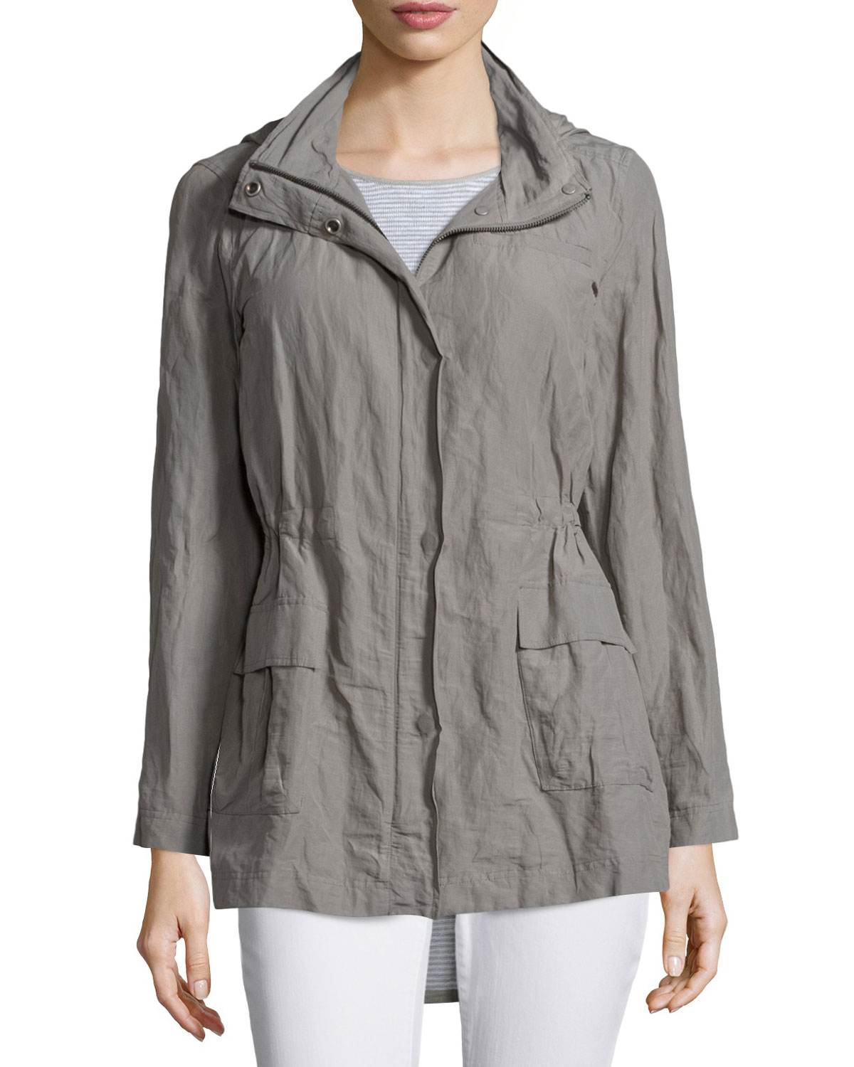 Lyst Eileen Fisher Hooded Rumpled Steel Drawstring Jacket in Gray