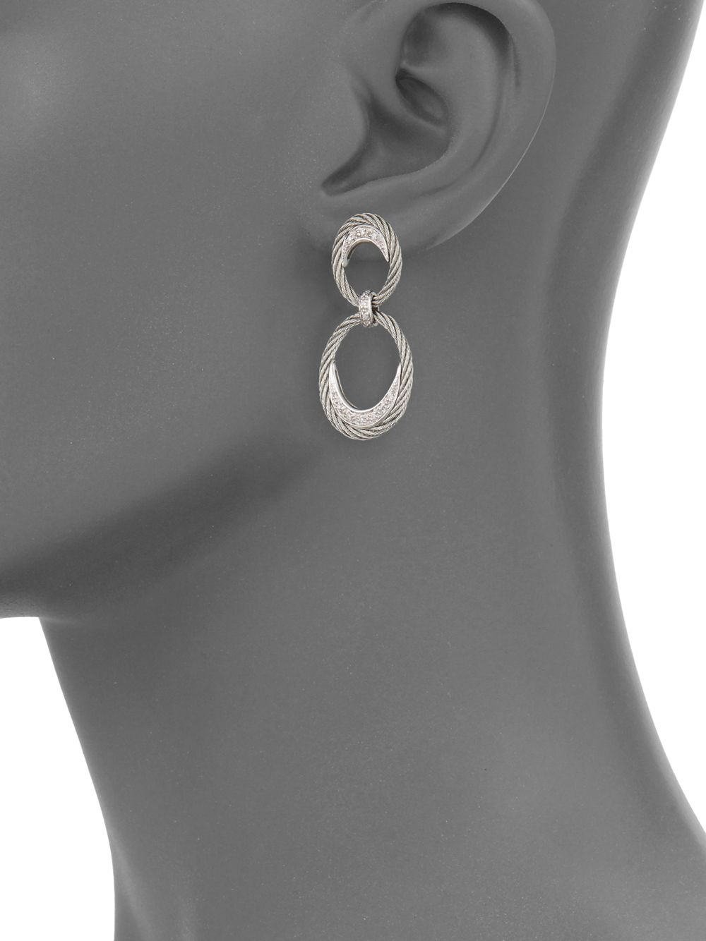Charriol Diamond Stainless Steel 18k White Gold Crescent Cable Link Earrings in Metallic - Lyst
