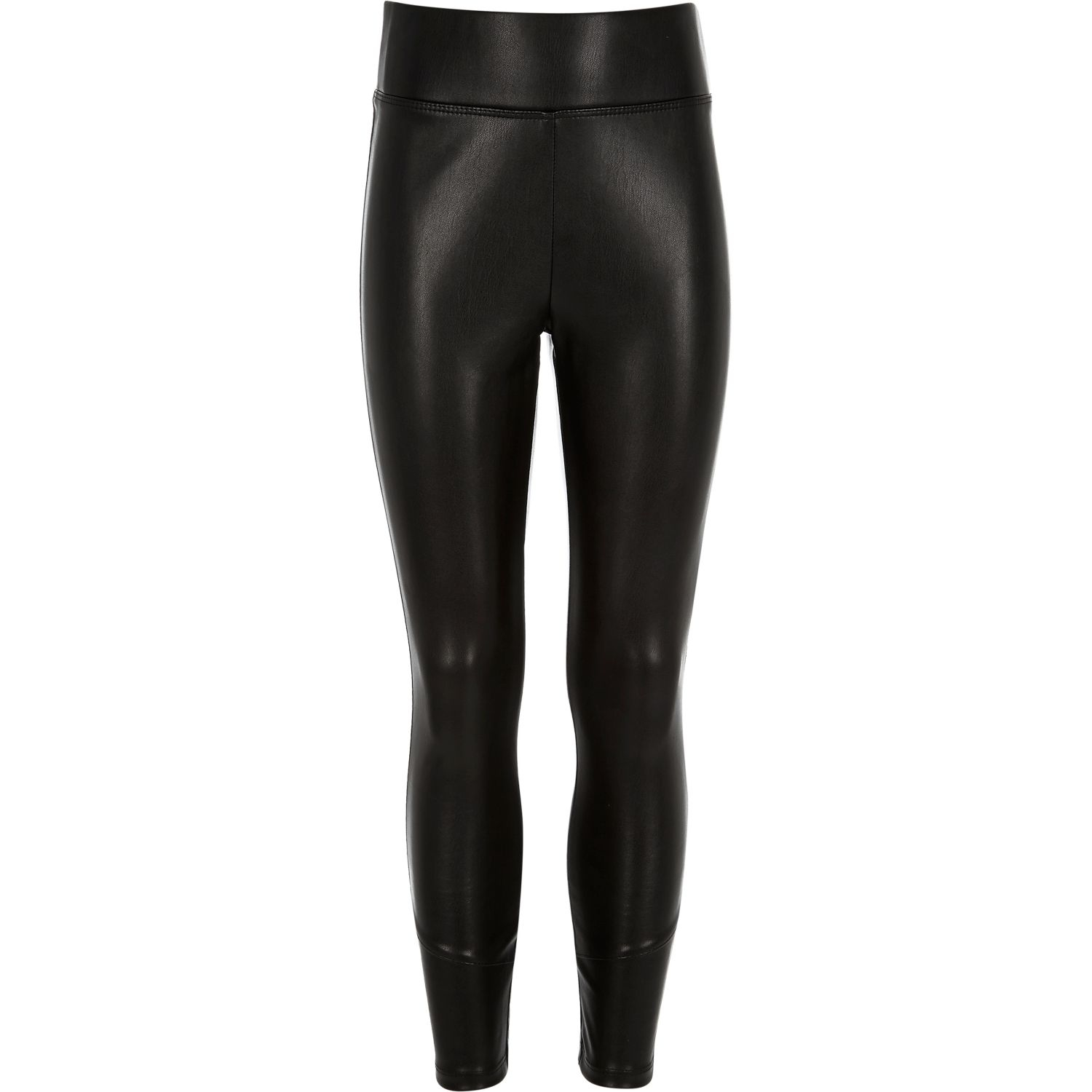 River island Girls Black Premium Leather-look Leggings in Black | Lyst