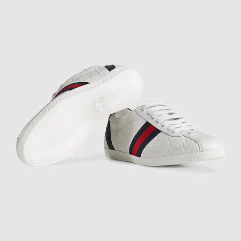 Gucci Guccissima Leather Lace-up Sneaker in White | Lyst