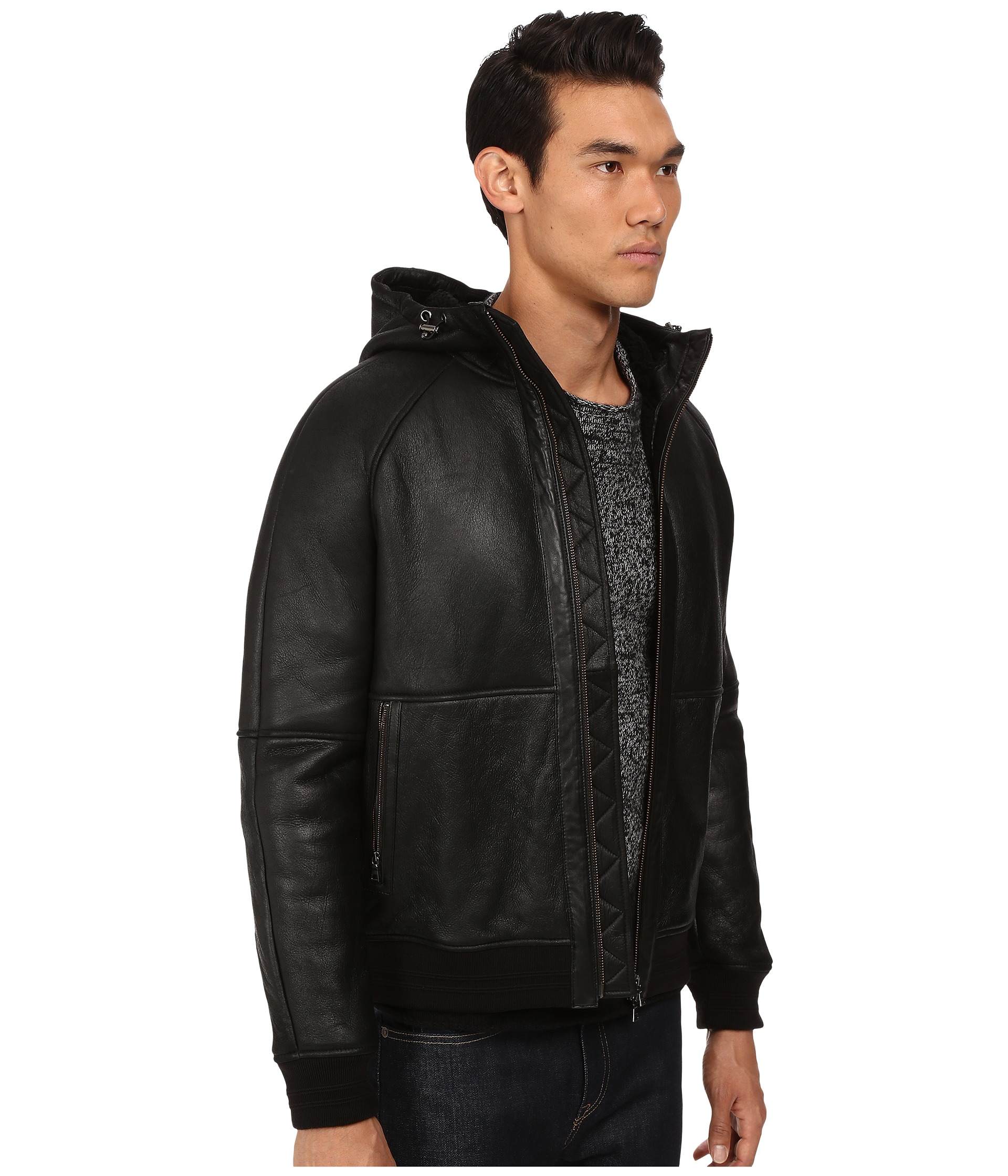 vince leather hoodie
