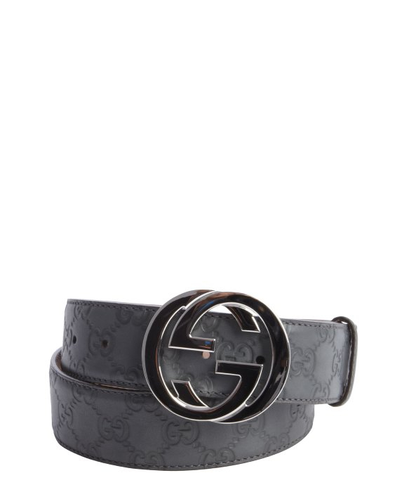Gucci Grey Logo Embossed Leather Gg Buckle Belt in Gray for Men | Lyst