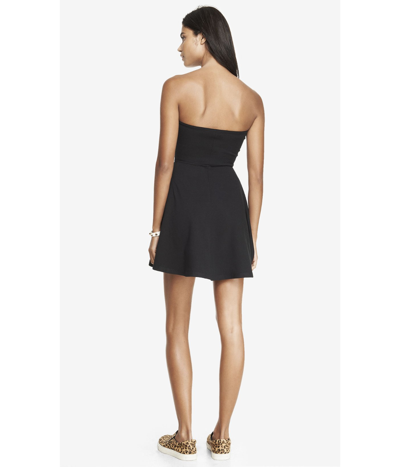black strapless skater dress