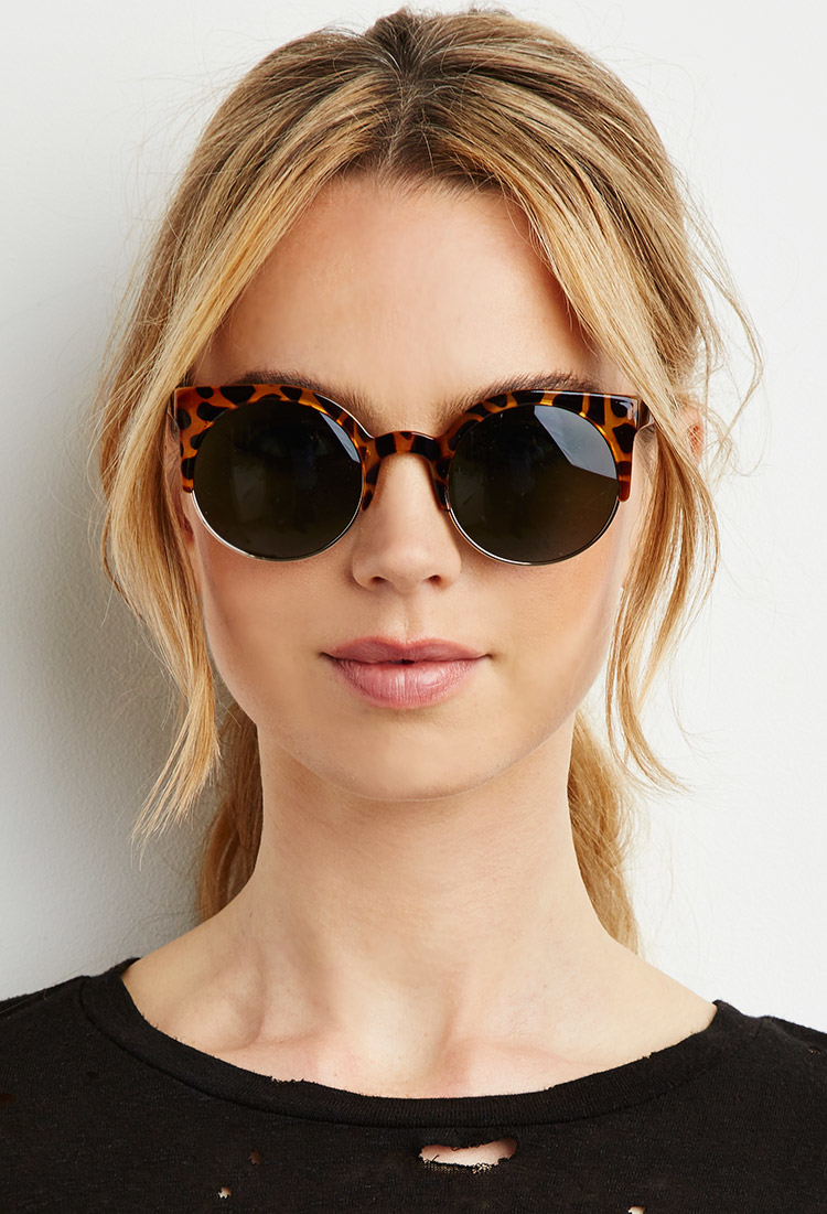Forever 21 Leopard Print Round Sunglasses in Brown/Olive (Brown) - Lyst