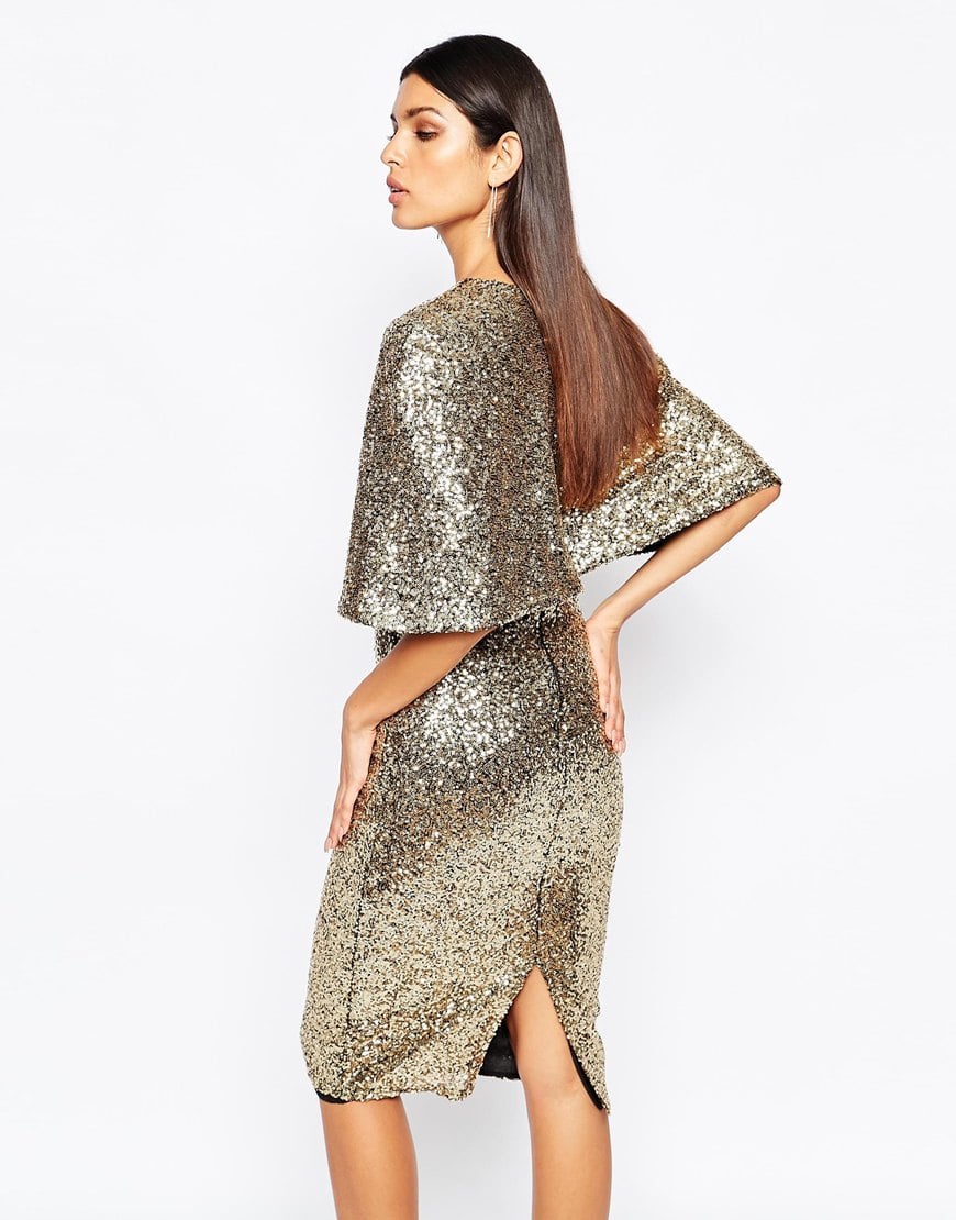 gold midi dress with sleeves