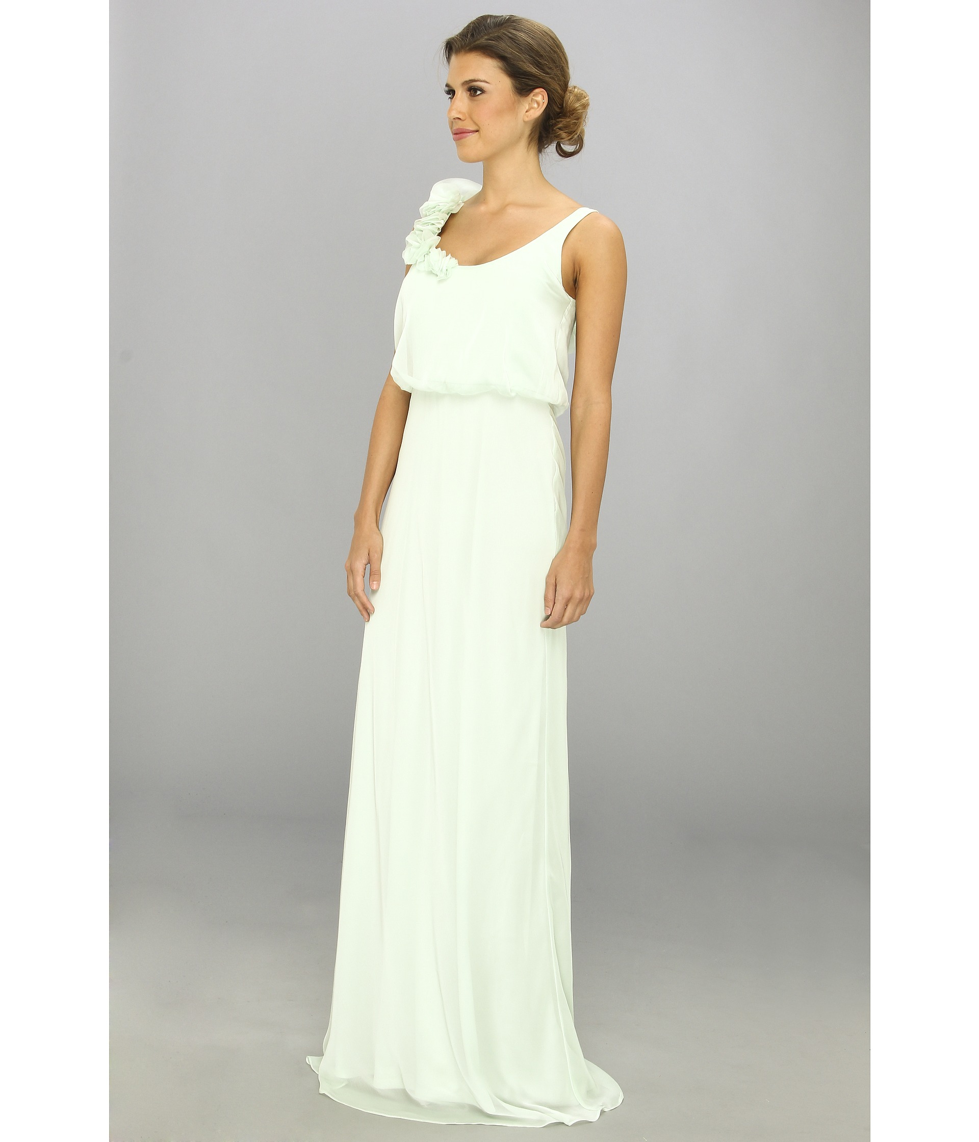 Adrianna Papell Blouson Irri Chiffon Gown W Rosette Bridesmaid In