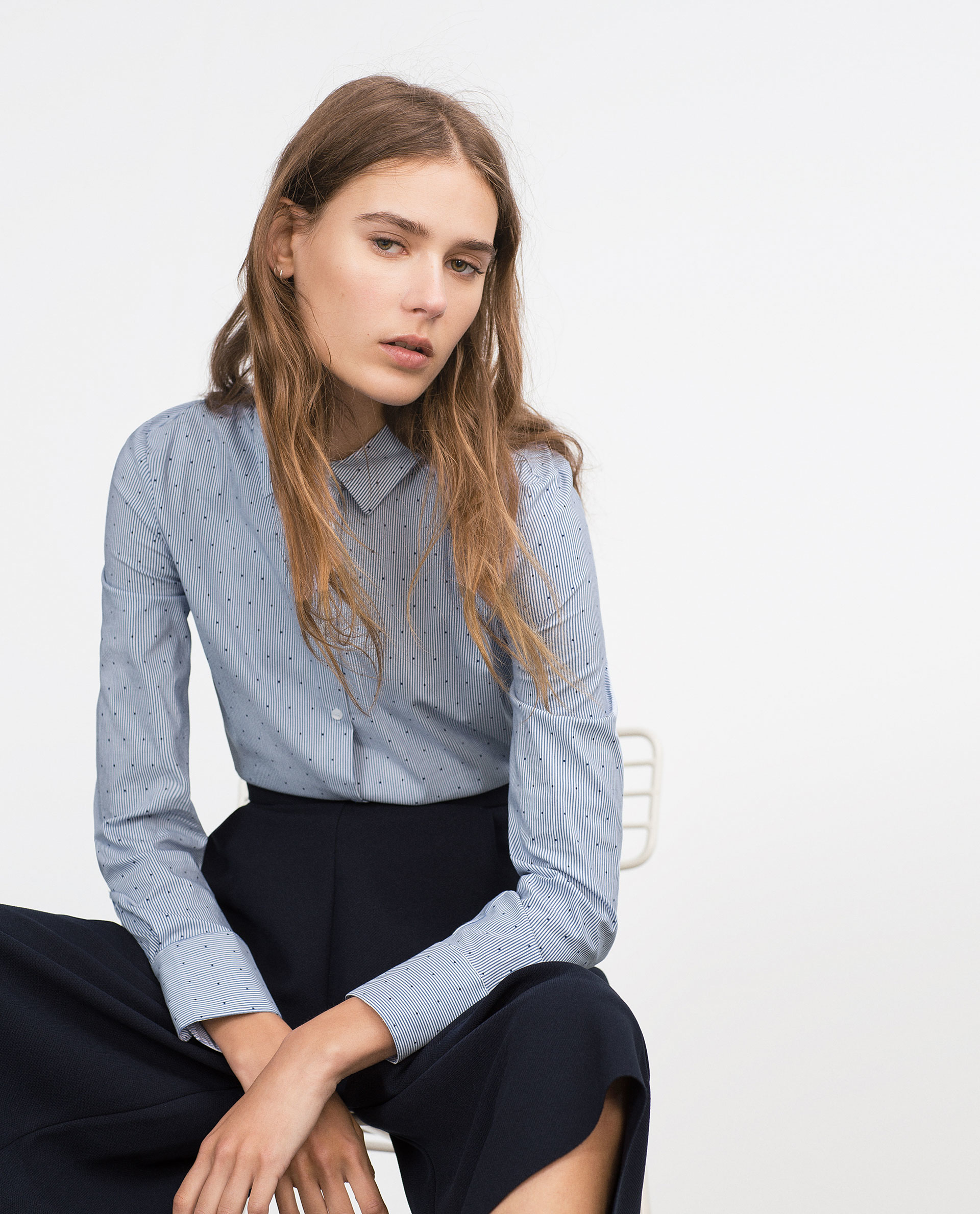 Zara Basic Poplin Shirt Basic Poplin Shirt in Blue (White / Navy) | Lyst