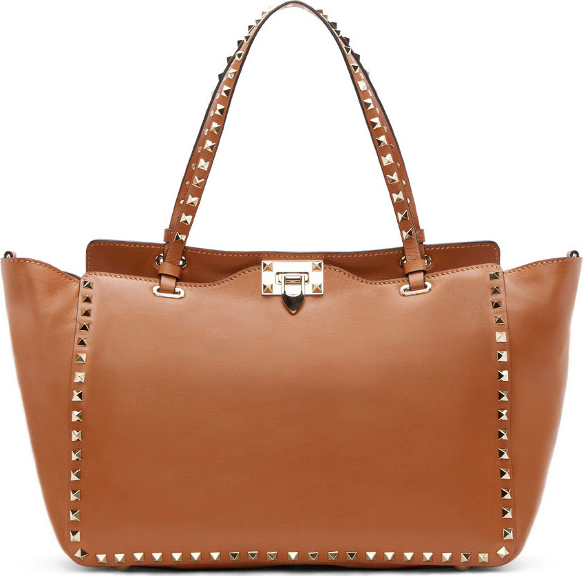 Lyst - Valentino Cognac Leather Rockstud Medium Tote Bag in Brown