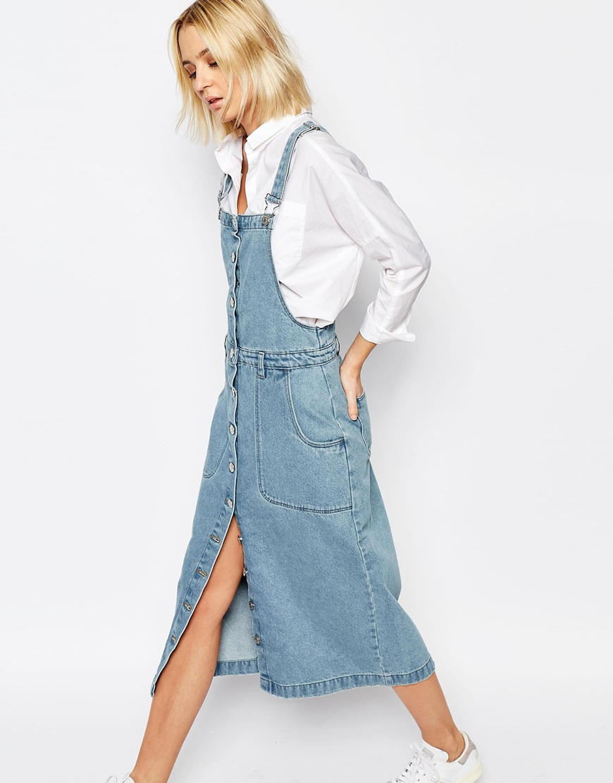denim dungaree midi dress