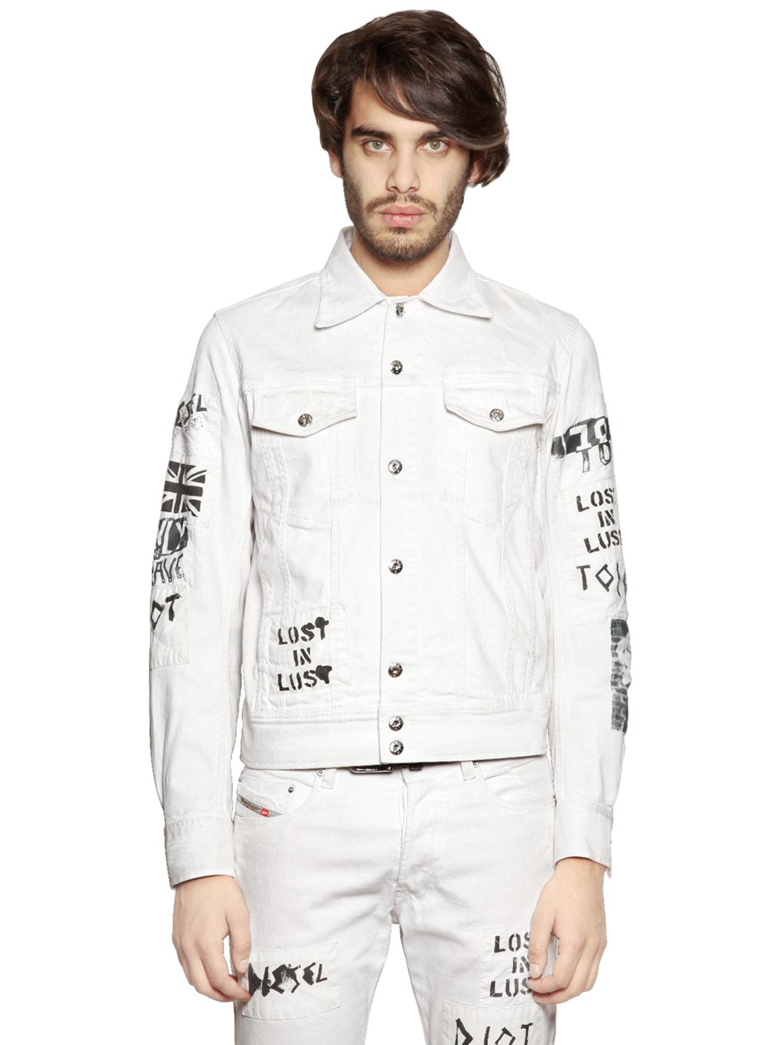 white denim jacket with patches