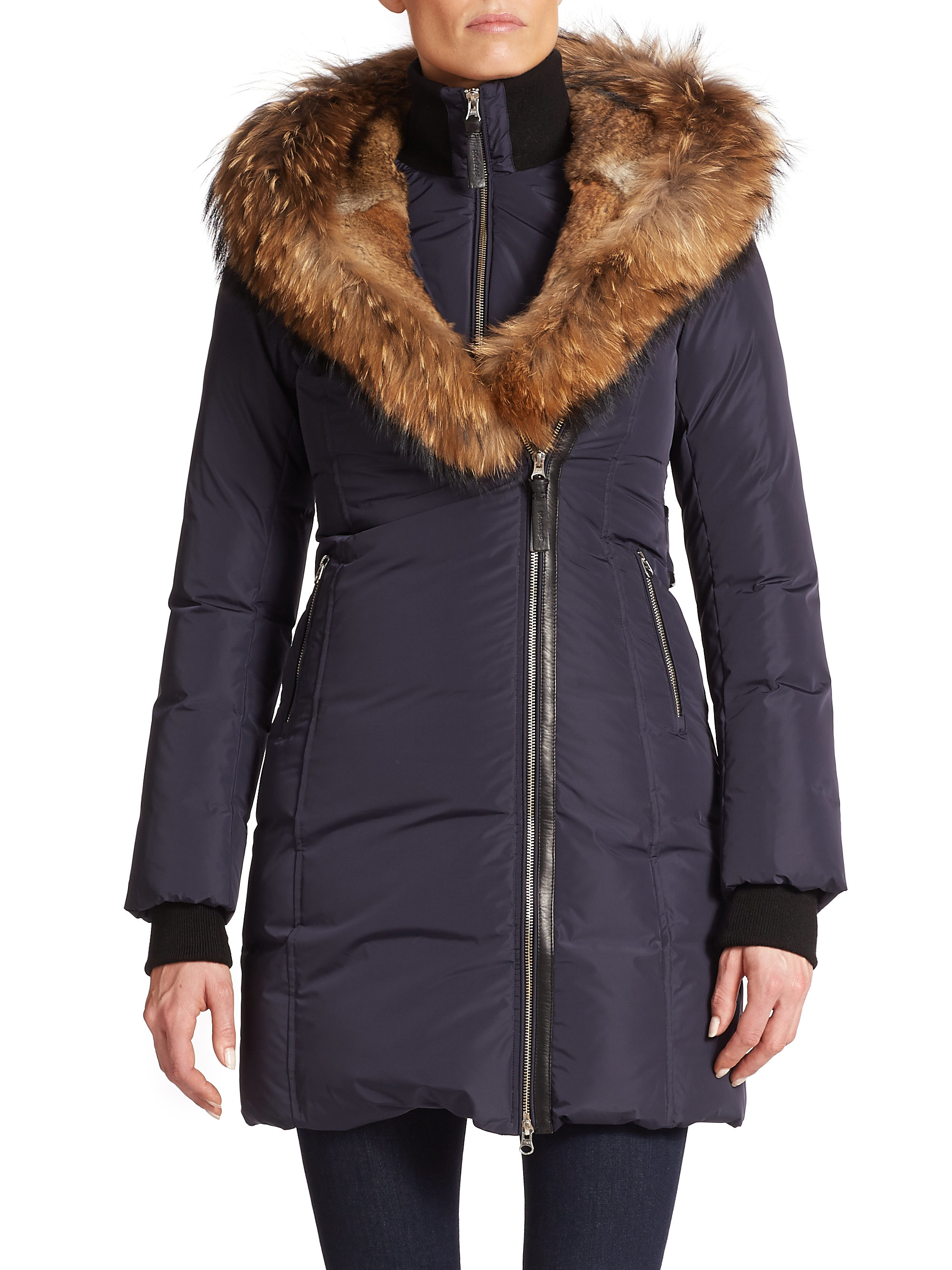 Mackage Trish Fur-trimmed Long Puffer Coat in Blue (ink) | Lyst