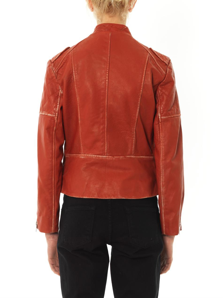 Christopher Kane Vintagelook Leather Biker Jacket in Red - Lyst