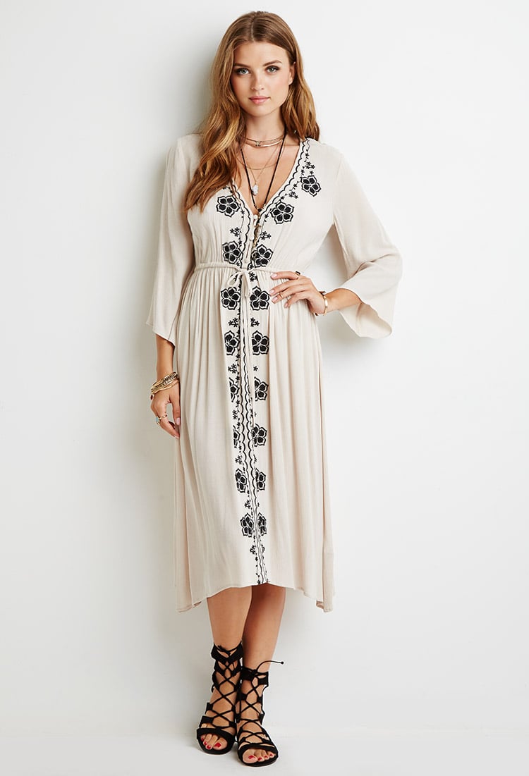 Forever 21 Floral-embroidered Gauze Dress in Beige (TAUPE/BLACK) | Lyst