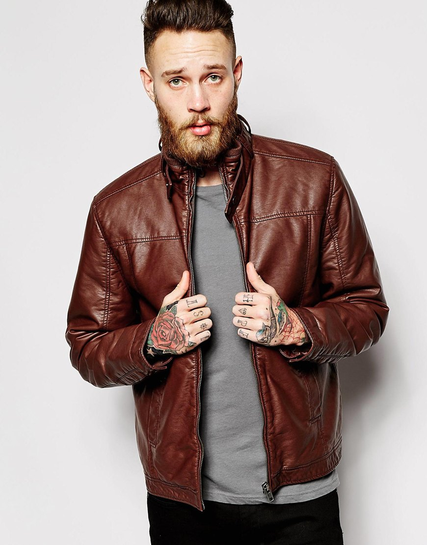 Barneys Originals Brown Faux Leather Jacket For Men
