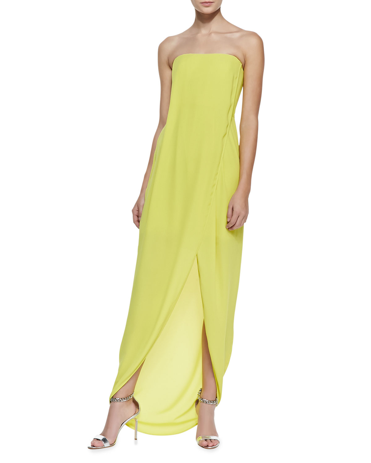 BCBGMAXAZRIA Jesse Strapless Draped Wrap Gown in Yellow Lyst