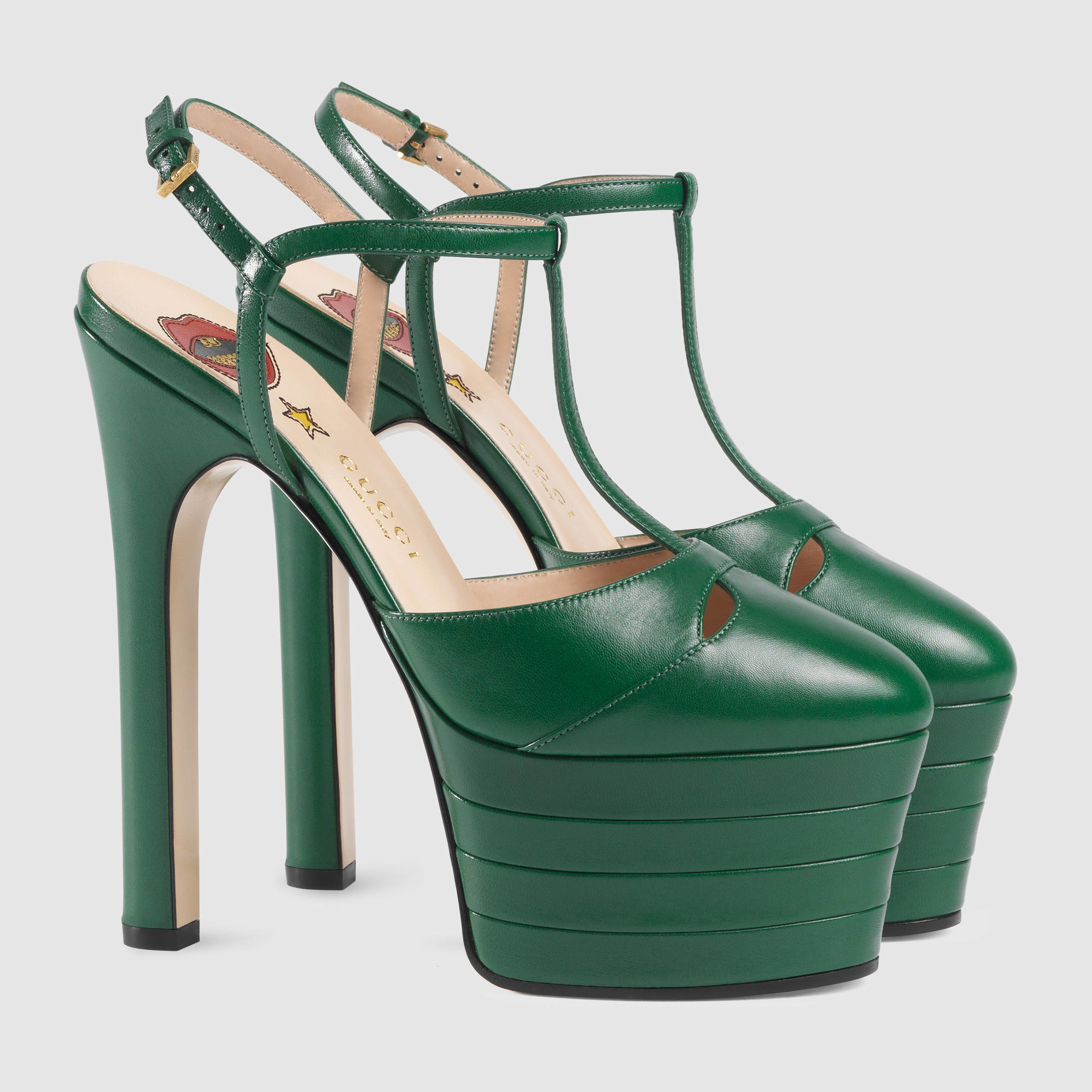 gucci leather platform pump with fringe