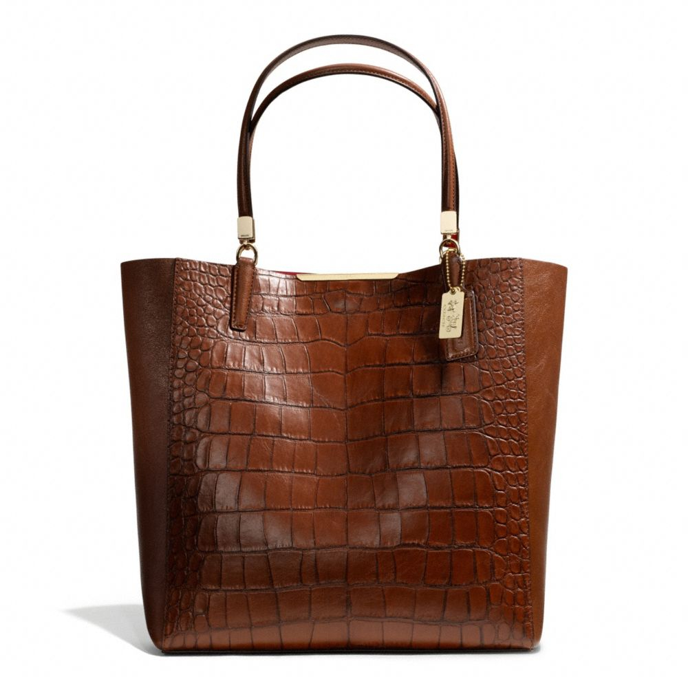 COACH Madison Northsouth Bonded Tote in Croc Embossed Leather in Light