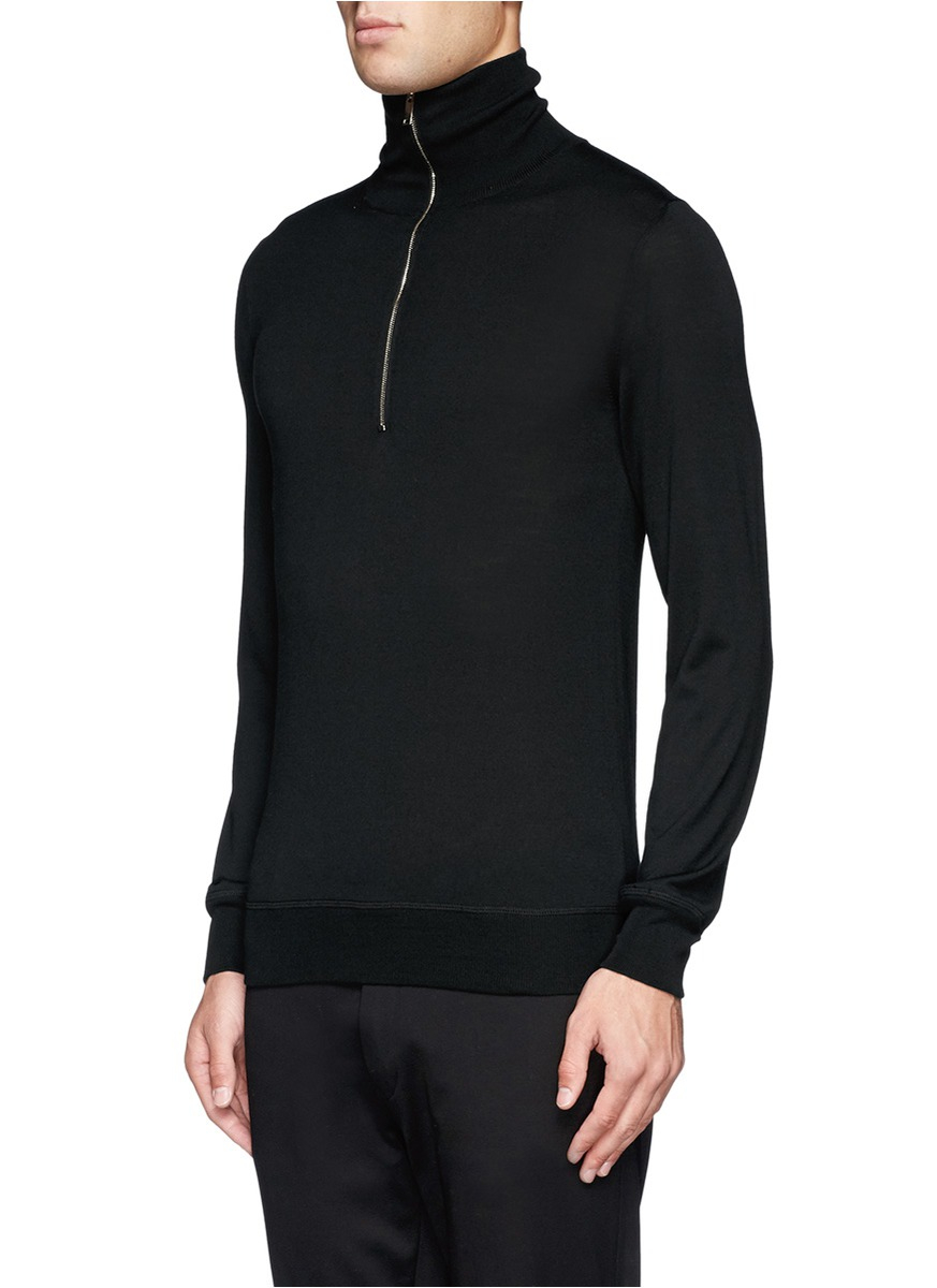 Alexander McQueen Zip Front Turtleneck Sweater in Black for Men | Lyst