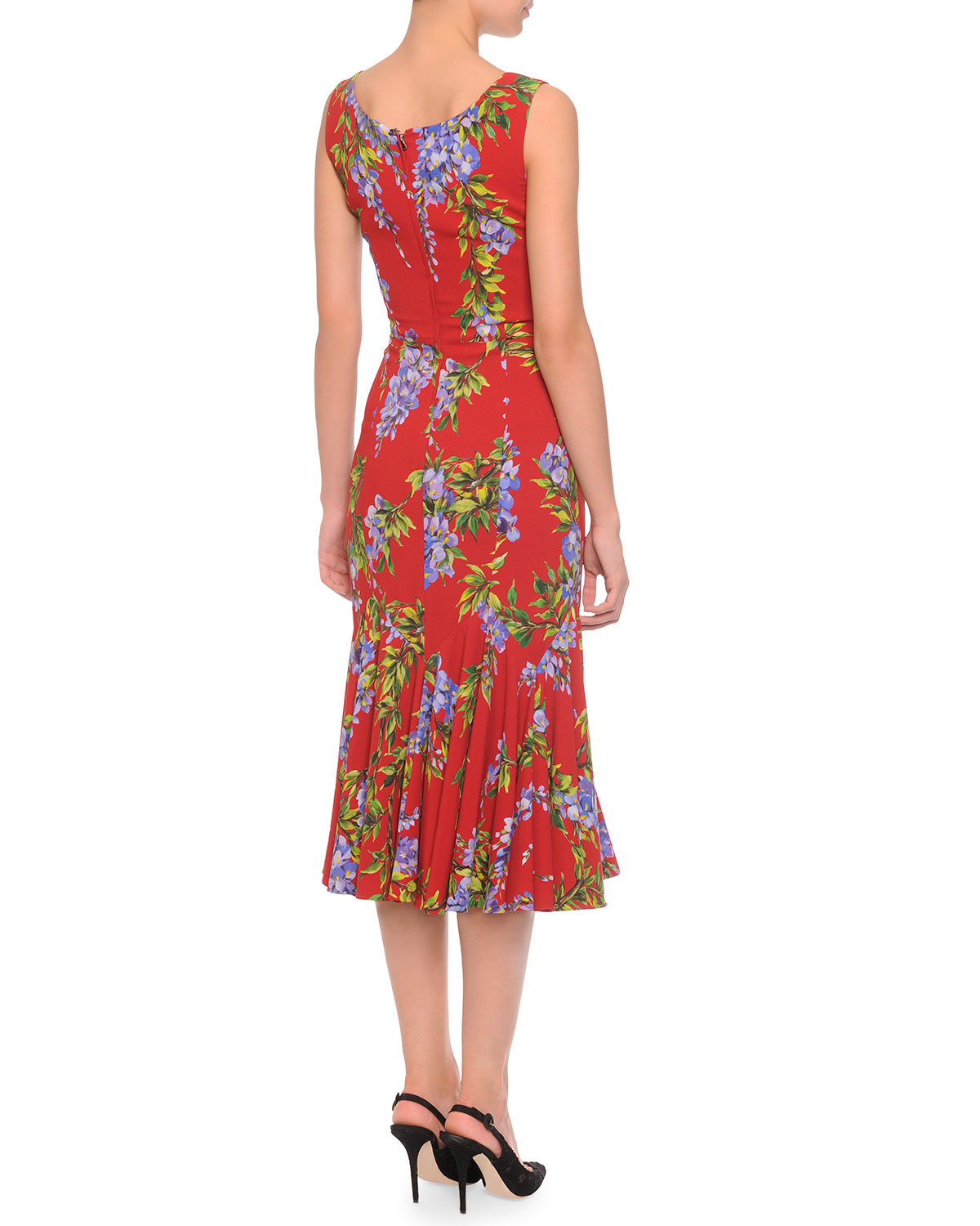 Dolce & gabbana Floral-Print Scoop Dress in Red (floral) | Lyst