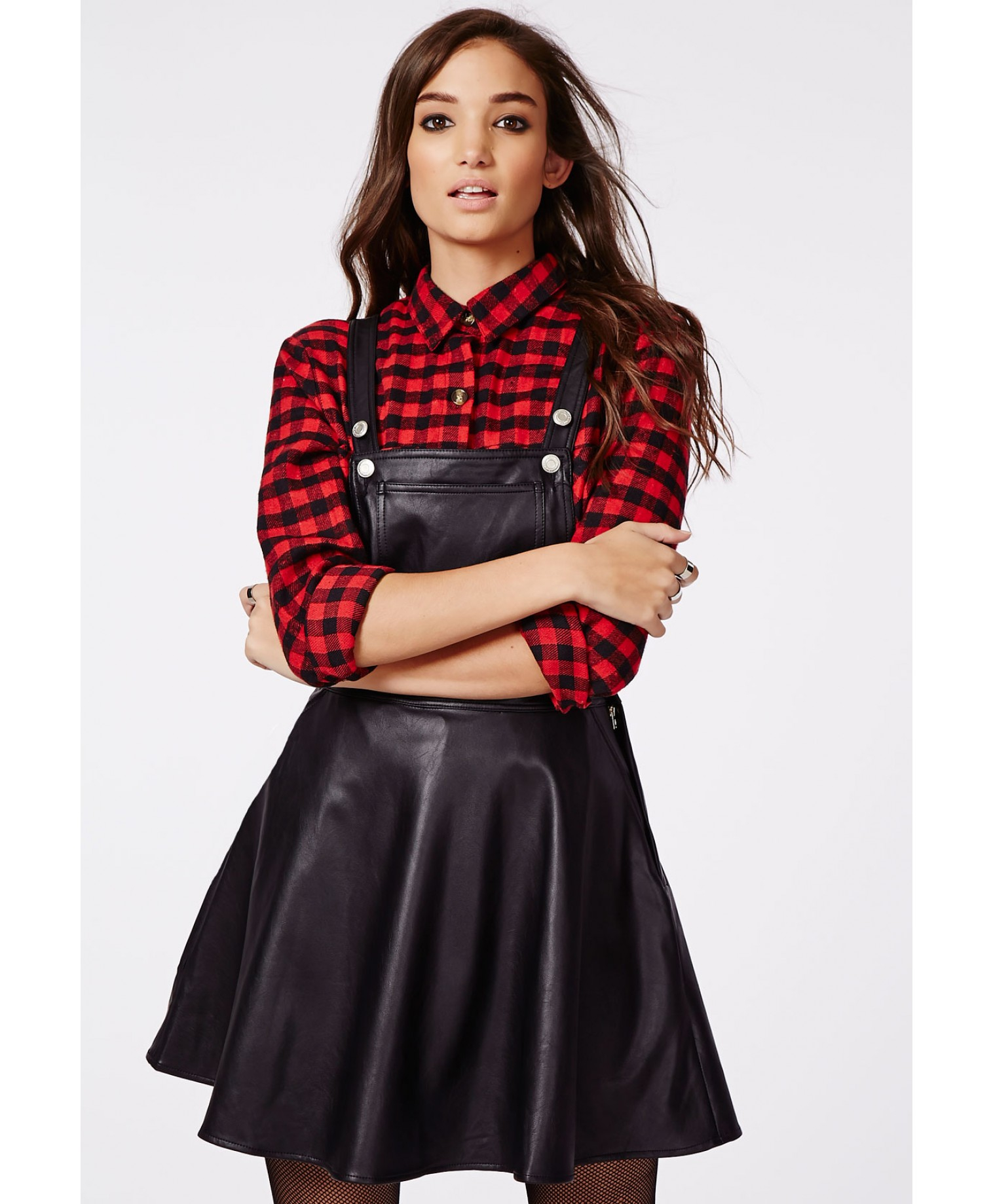 Missguided Octavia Faux Leather Dungaree Dress Black in Black | Lyst