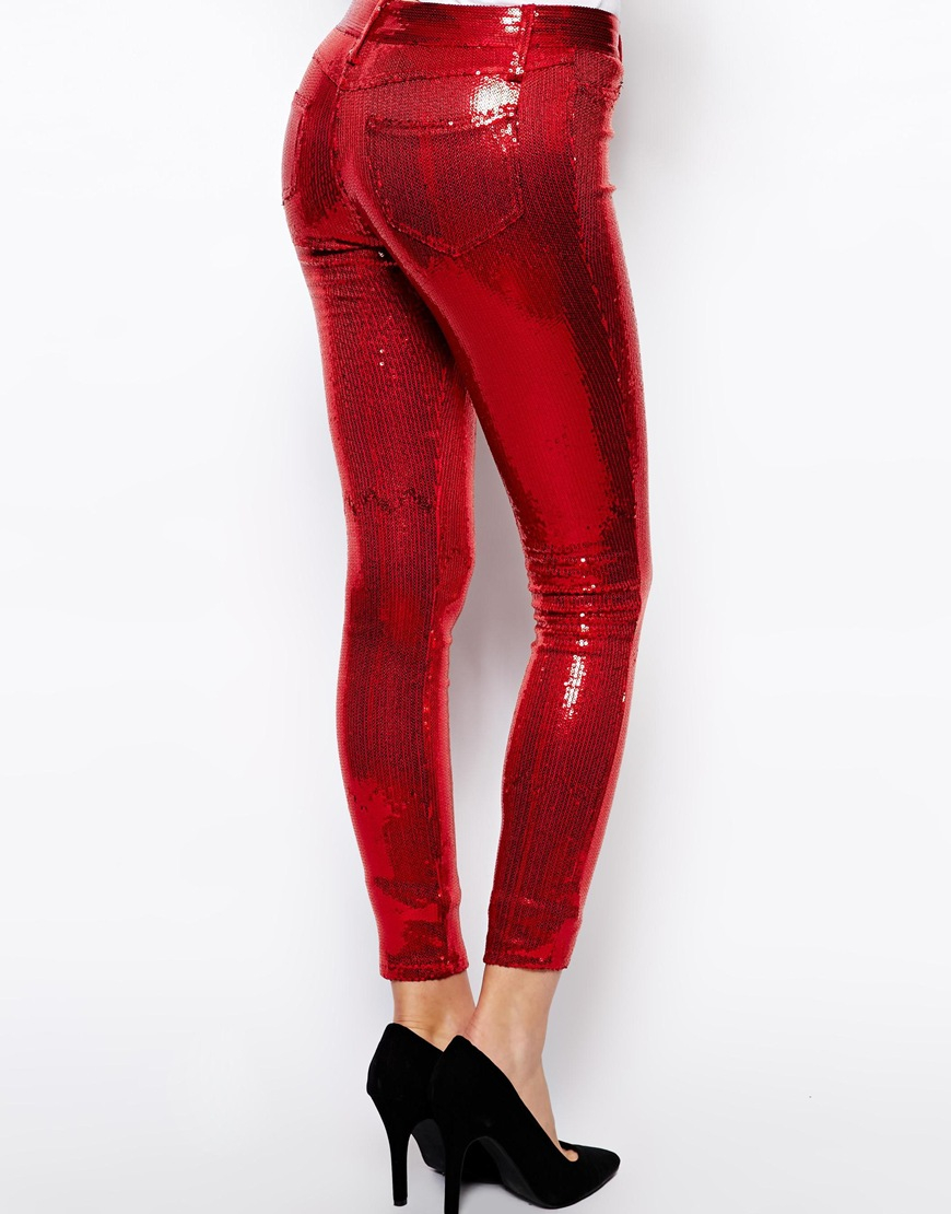 Wildfox Raquel Sequin Skinny Jeans in Red | Lyst