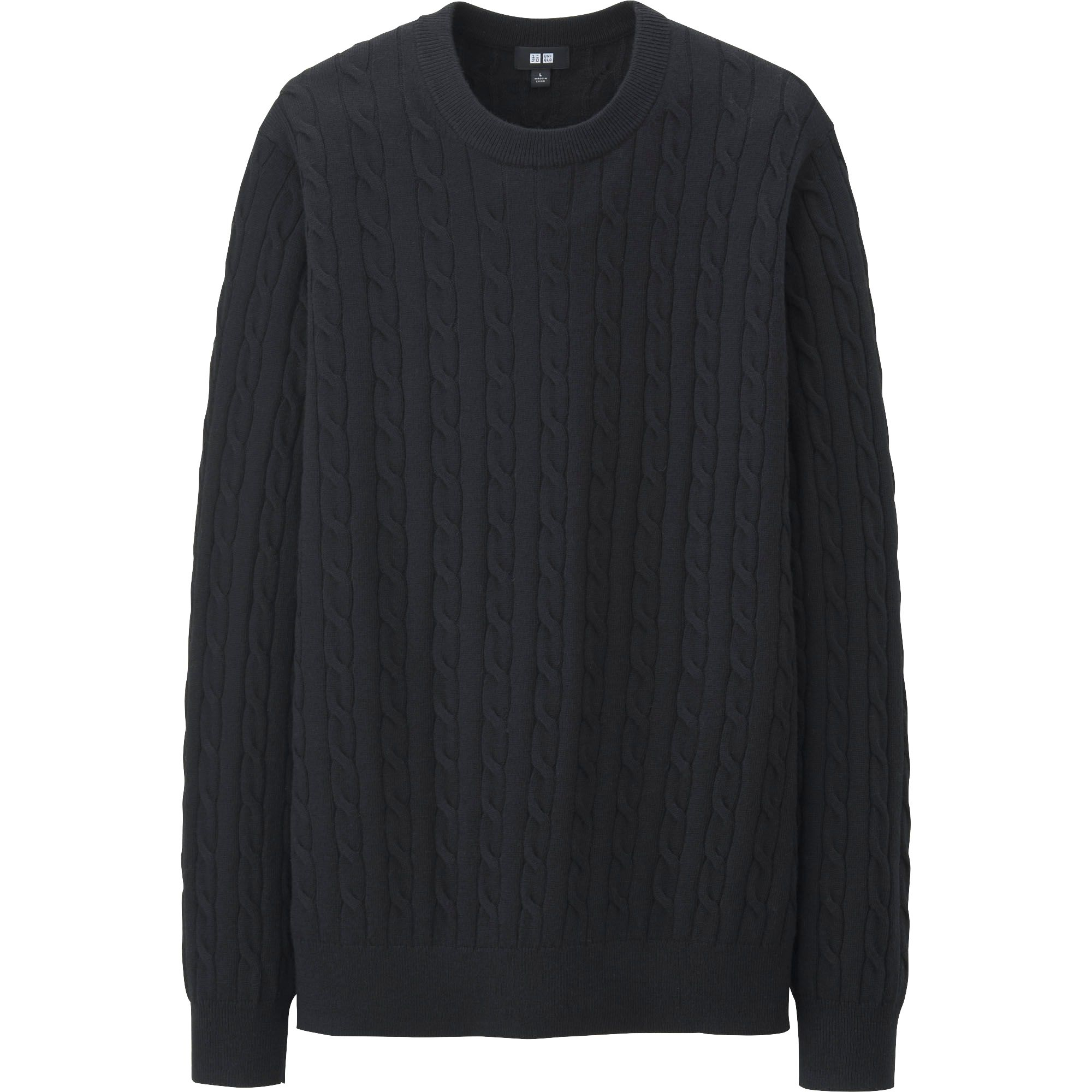Uniqlo Wool Blend Cable Crew Neck Sweater in Black for Men | Lyst