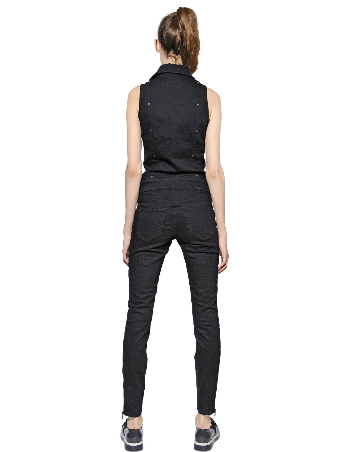 Lyst - Diesel Stretch Cotton Denim Jumpsuit in Black