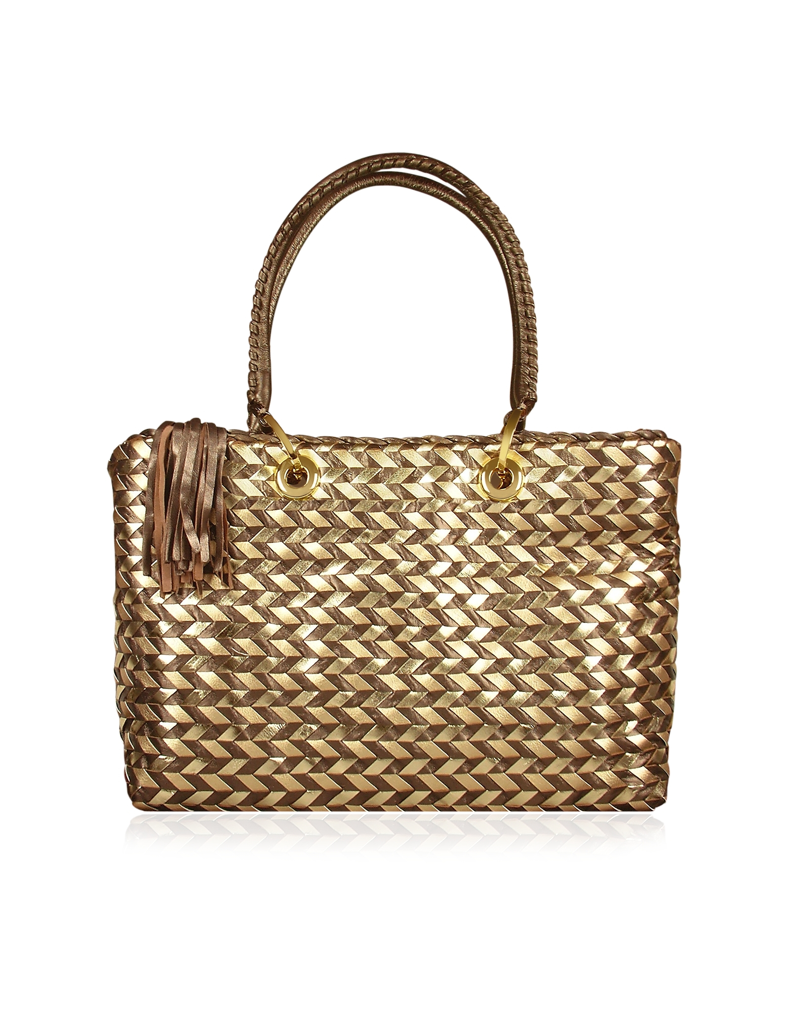 Fontanelli Brown & Gold Woven Italian Leather Large Tote Bag in Metallic - Lyst