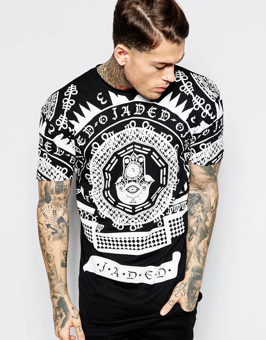 Jaded London Longline T-Shirt With Evil Eye Print in Black for Men | Lyst