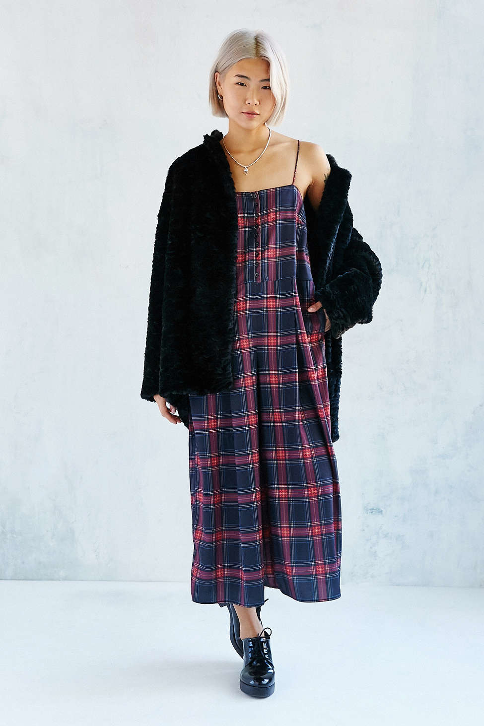 red tartan jumpsuit