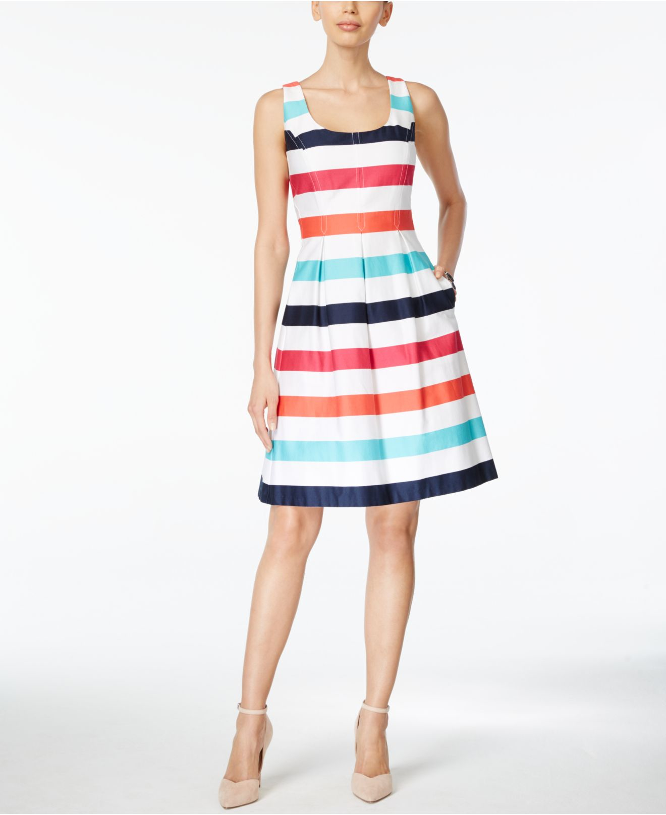 Nine West Sleeveless Striped Fit & Flare Dress in Blue | Lyst