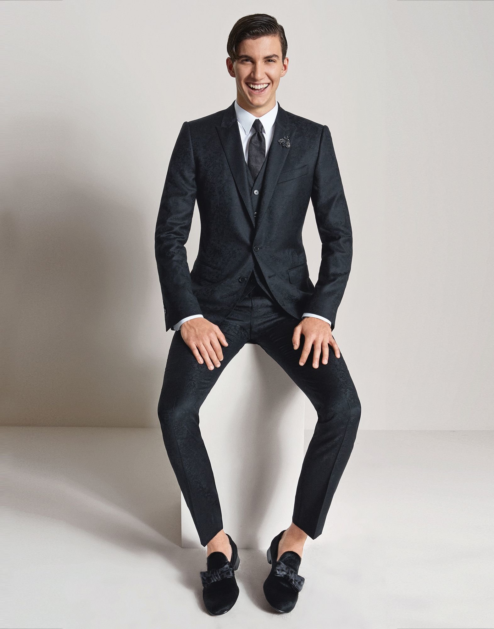 Dolce & Gabbana Jacquard Three-piece Martini Fit Suit With Embroidered Bees  in Black for Men | Lyst