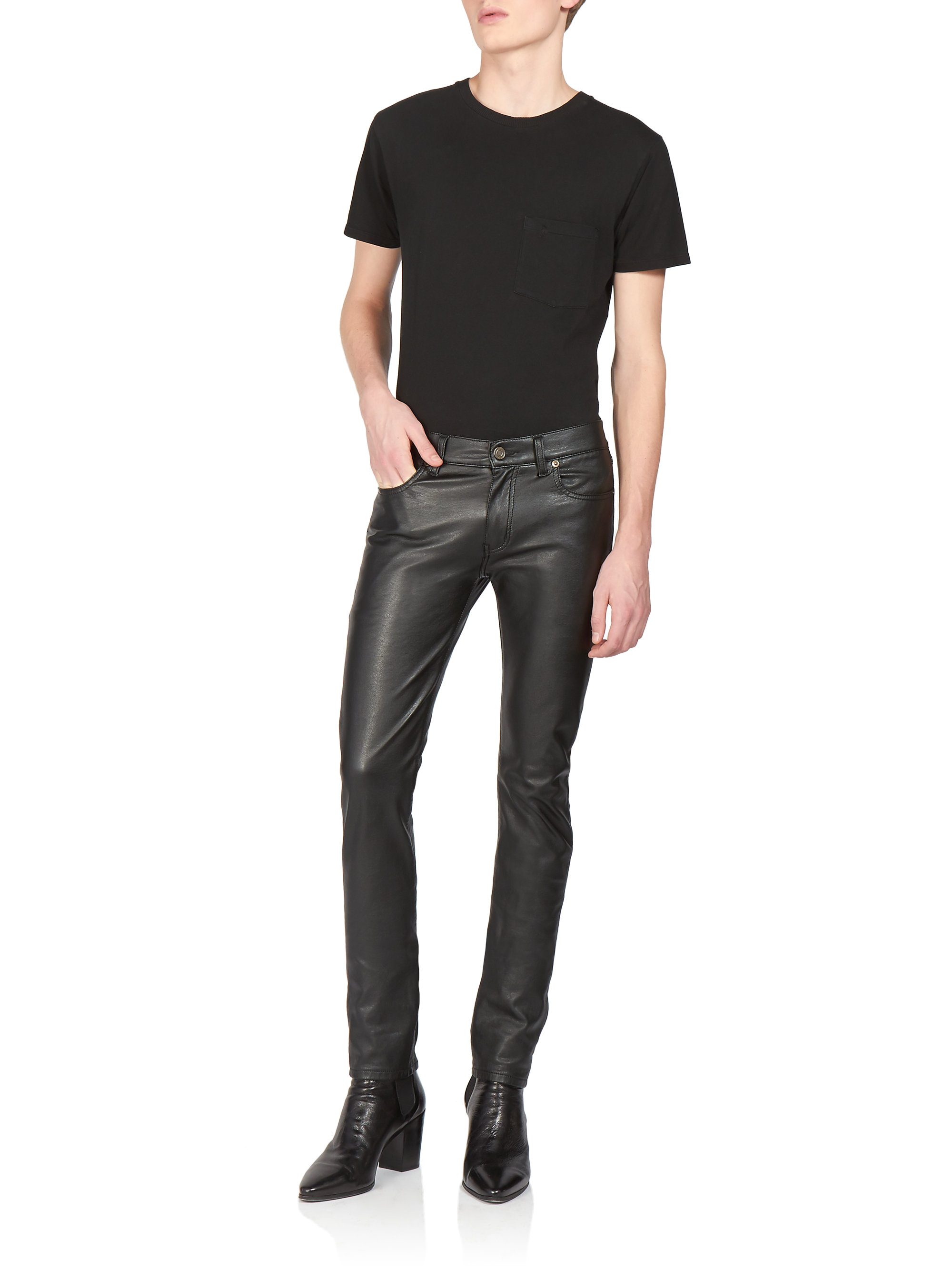 Saint Laurent Faux Leather Jeans in Black for Men - Lyst