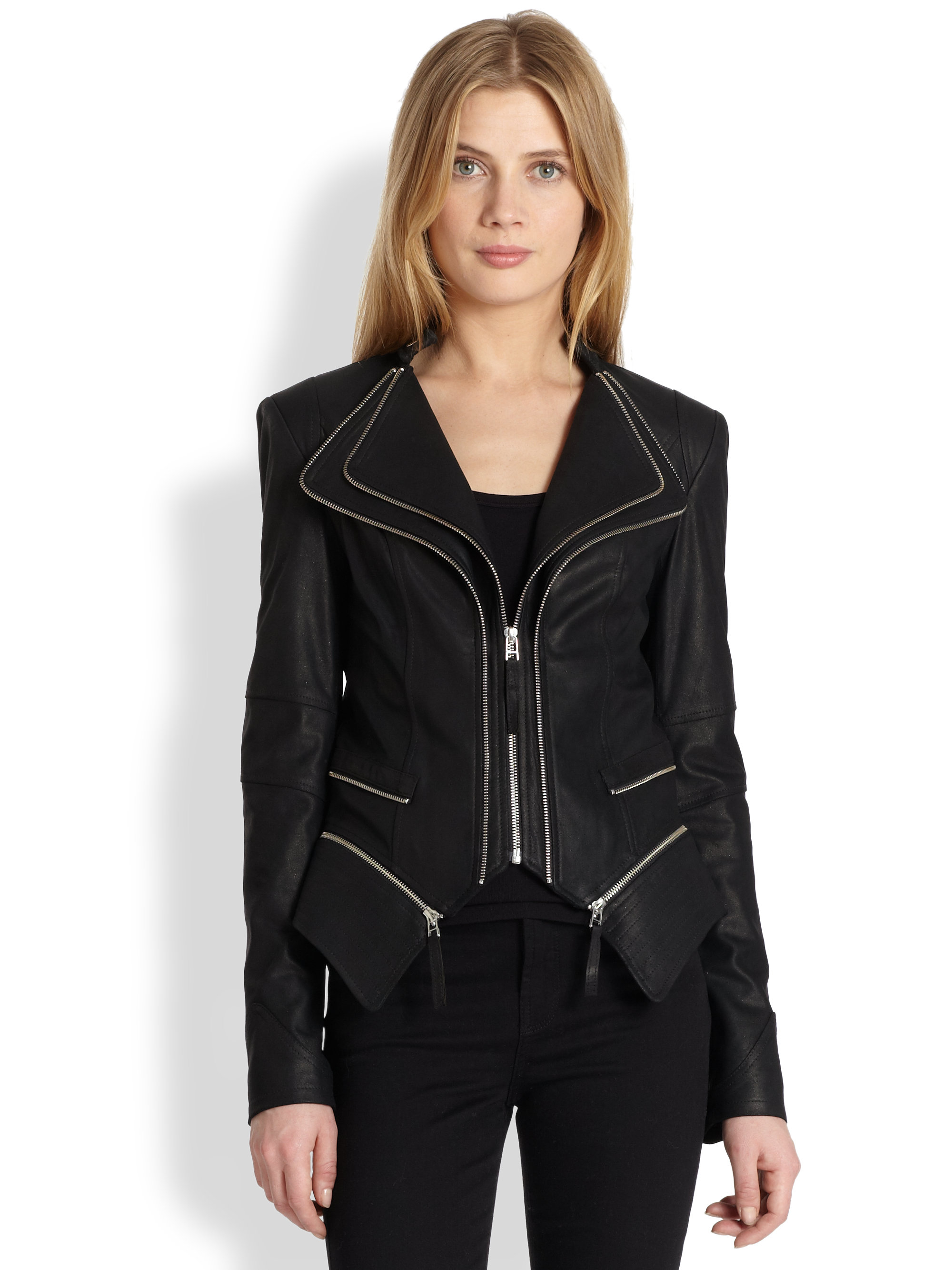 Lyst - Dawn Levy Leather Zipper Jacket in Black
